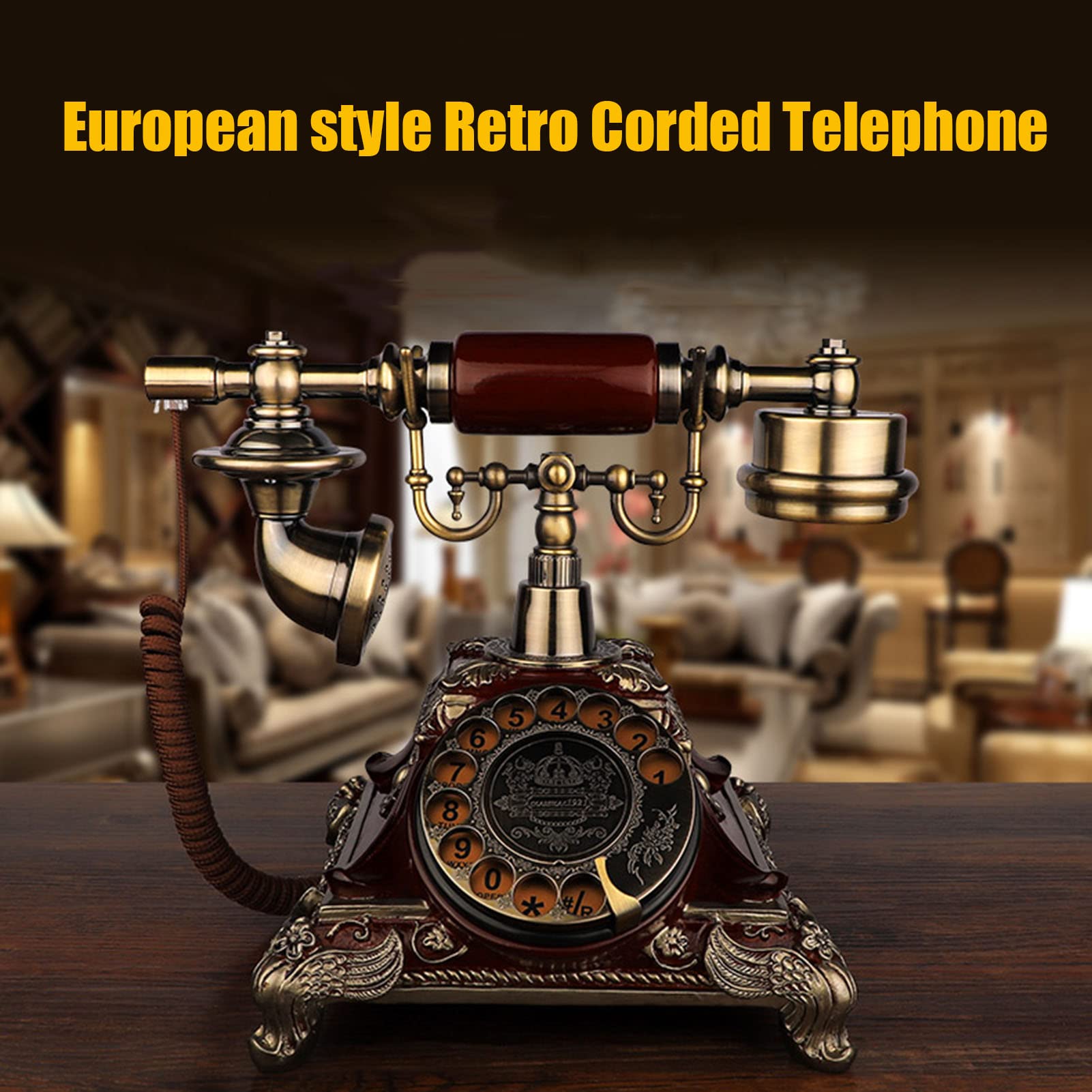 Telefono con cavo con quadrante rotante, stile vintage, classico, telefono fisso per casa, arredamento da tavolo per casa e ufficio