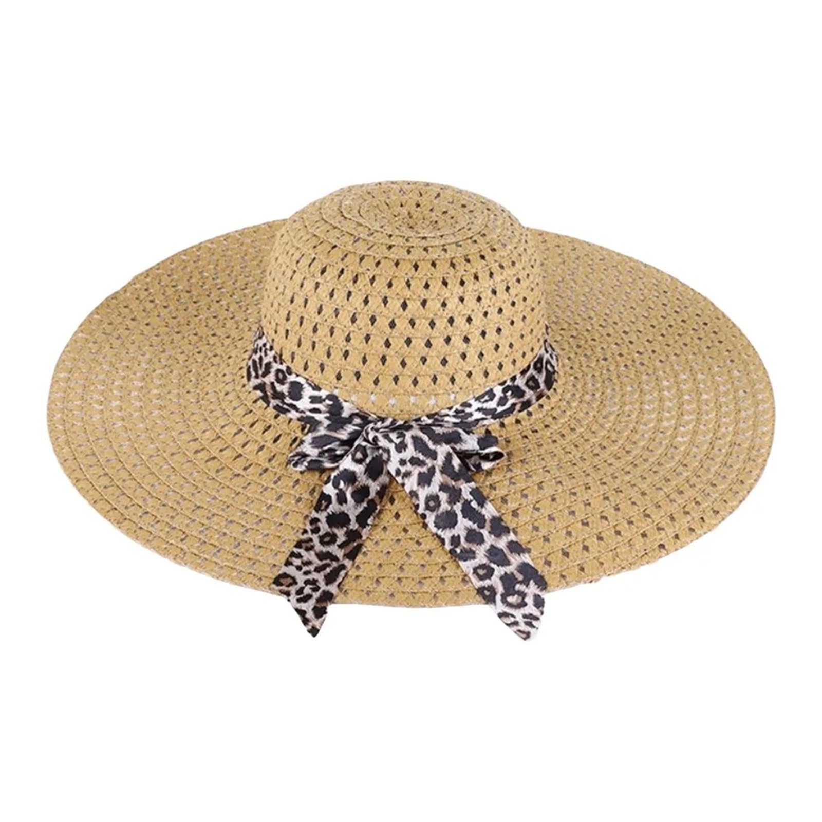 MRKU Summer Sun Hat Big Brim Protection Bowknot Straw Casual Breathable Panama Cap Travel