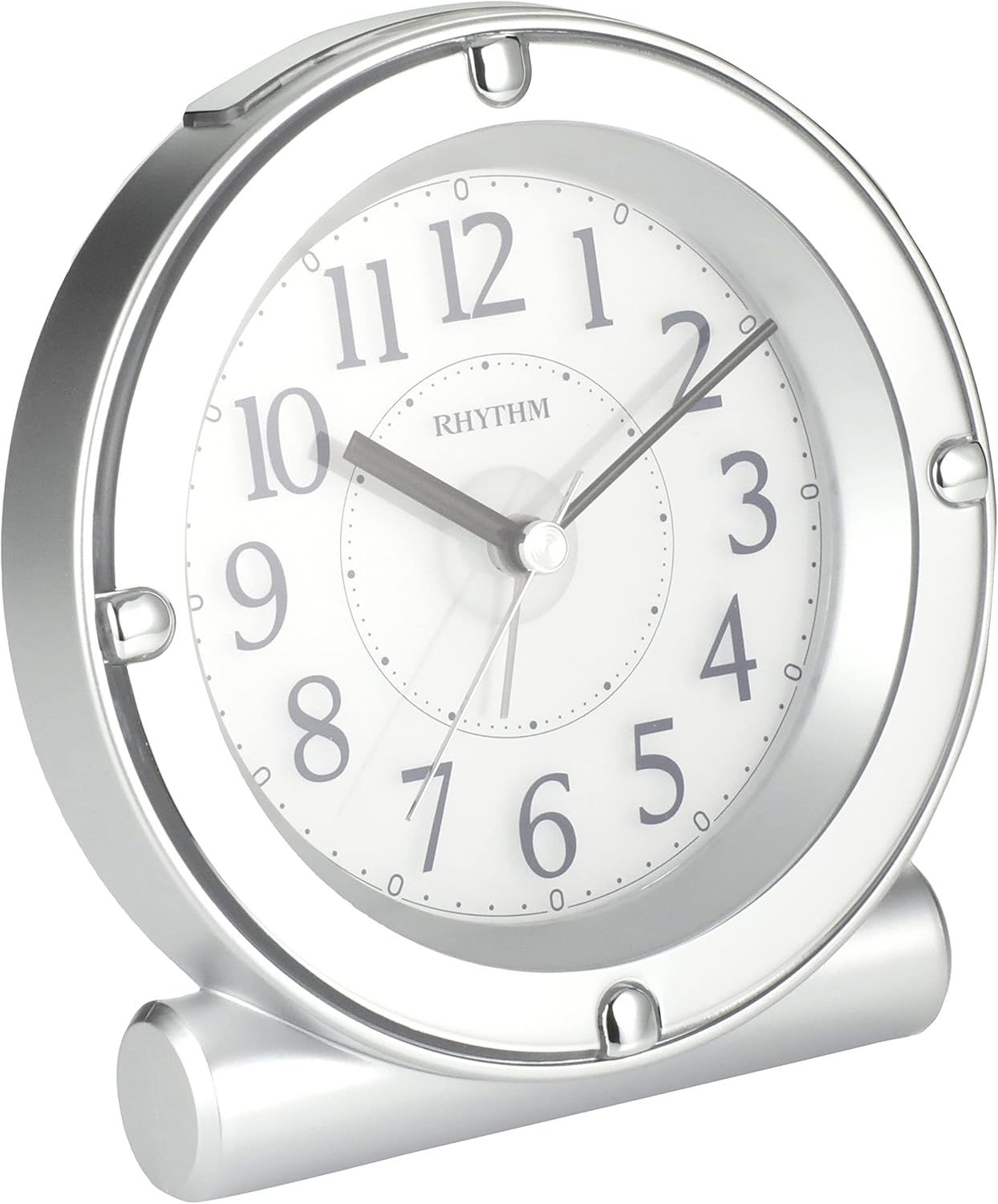 RHYTHM 8RE679SR19 Alarm Clock, Electronic Sound, Continuous Second Hand, Light, Silver, 4.9 x 4.7 x 3.0 inches (12.4 x 12 x 7.5 cm)