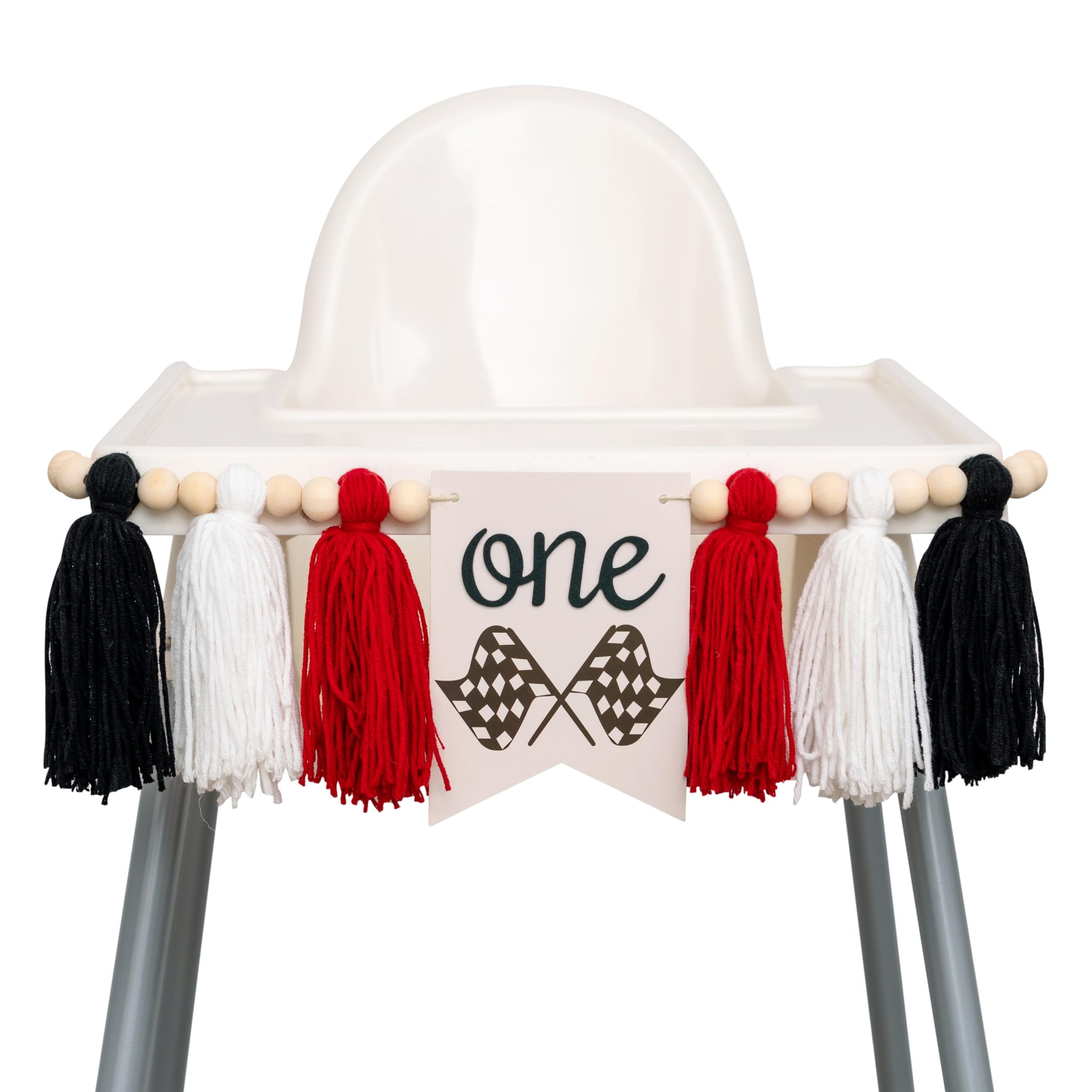 CIEQR Fast One High Chair Banner - Race Car Highchair Banner, Racing First Birthday Yarn Tassel Decorations, Checkered Flag One Sign for Party, Cake