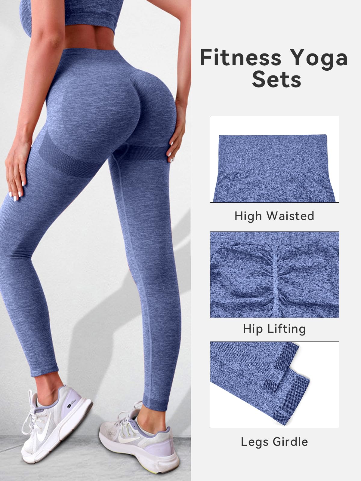 SHEKINI Conjunto Deportiva para Mujer 2 Piezas Yoga Traje Entrenamiento Para Gym Mallas de Yoga Sin Costuras y Sujetador Deportivo Elástico Ropa de Gimnasio