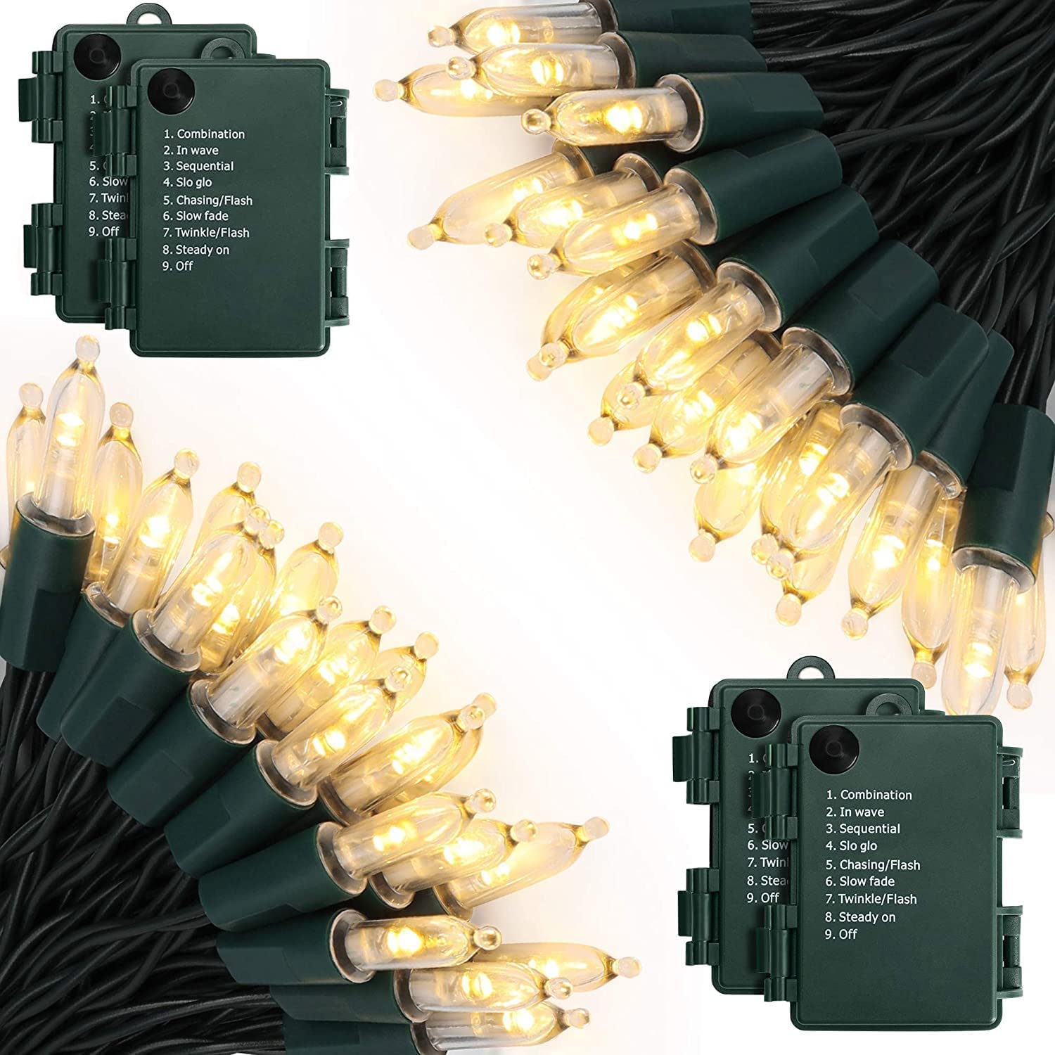 Batteriebetriebene Weihnachtslichter, 4 Stück, 5,2 m, 50 LEDs, batteriebetrieben, mit 8 Modi, wasserdichtes Baumlicht für den Innen- und Außenbereich, Weihnachtsdekoration, Warmweiß
