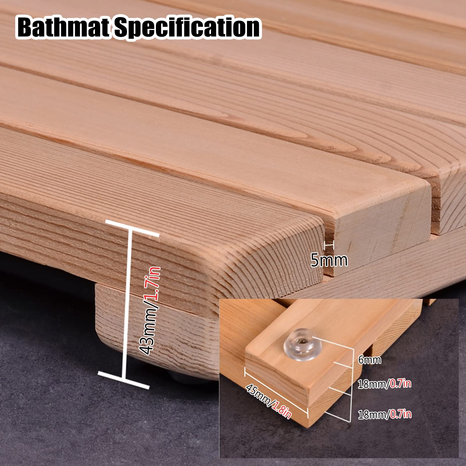 ZJMAMA Alfombrillas para Ducha Alfombra De Baño Antideslizante para Personas Mayores, Alfombrilla De Baño Antimicrobiana Impermeable para Ducha, Alfombrilla De Madera Resistente para Baño