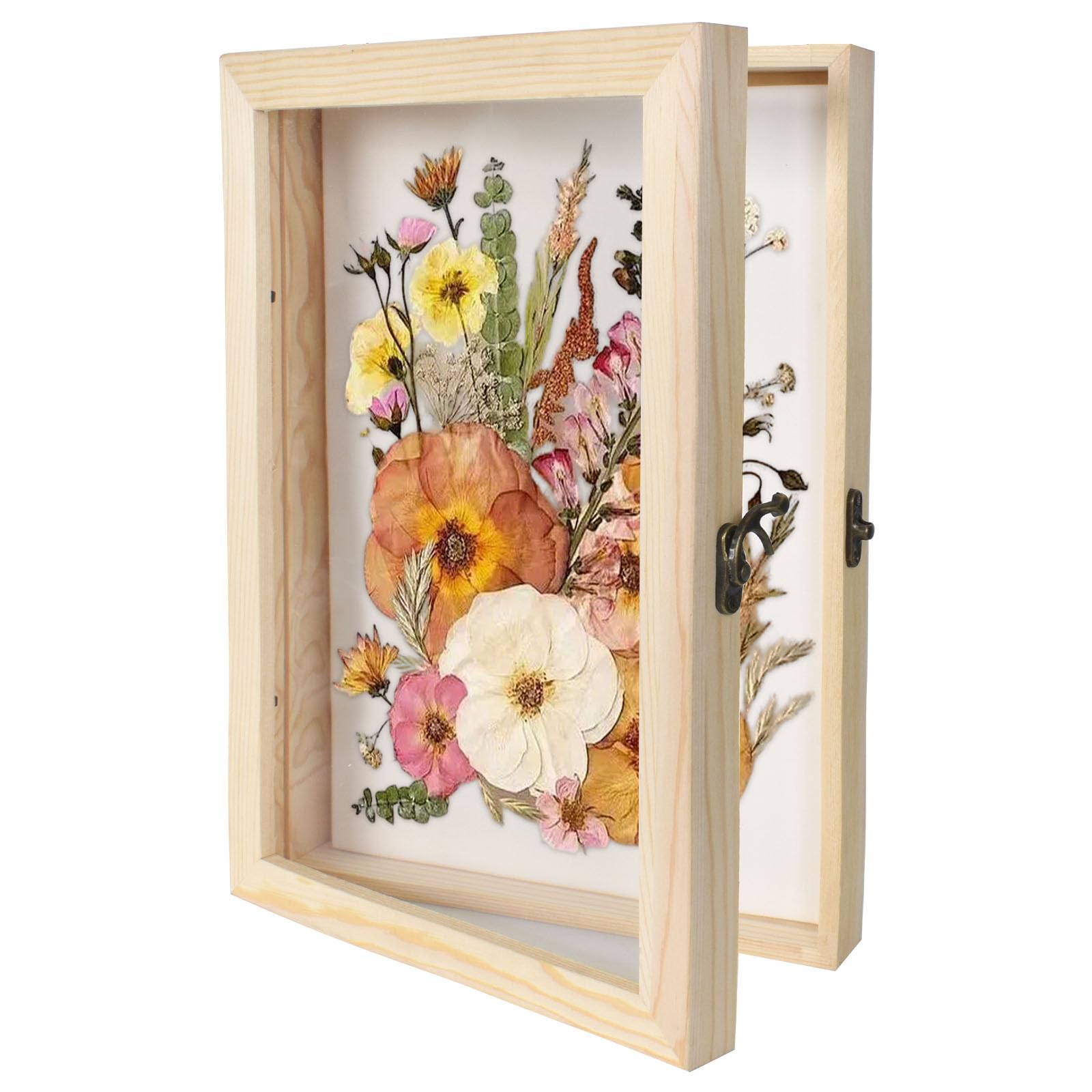 3D Picture Frame Box, Wooden Shadow Box Display Case, Shadowbox Picture Frame Deep Wall Desktop, Object Display for Bouquets, Medals, Photos, Dried Flowers, DIY Artwork (Wood Color)