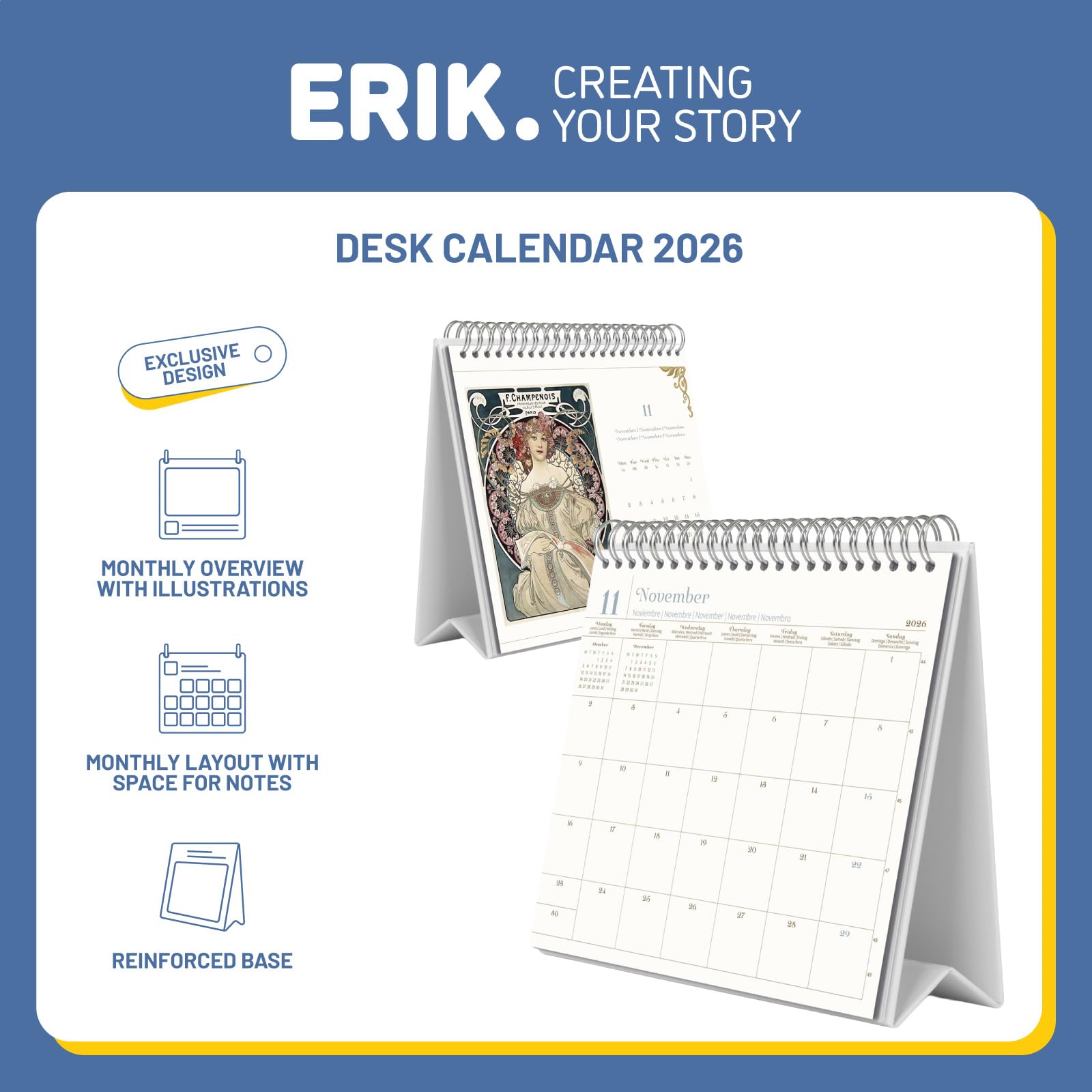 Grupo Erik Desk Calendar 2026 - Art Nouveau Calendar 2026 Month To View | Monthly Desk Planner, Desktop Gifts Under 10 Pounds | Art Gifts For Friends