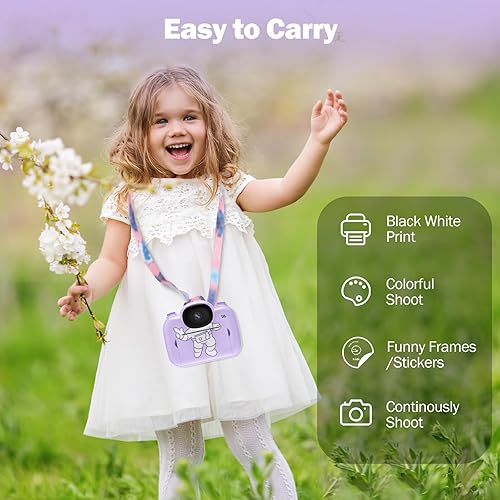 Miniatura 5 de Cámara para niños, cámaras de impresión instantánea que imprimen fotos, cámara digital instantánea en blanco y negro para niños pequeños, impresión