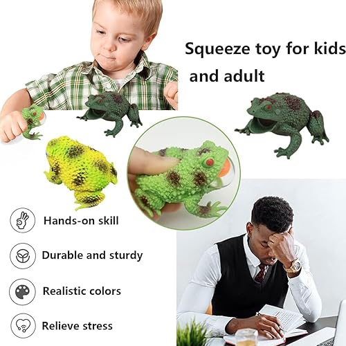 Miniatura 5 de Paquete de 12 juguetes de rana para apretar, bolas antiestrés de rana verde, juguetes sensoriales para adultos, alivio de ansiedad, pelota