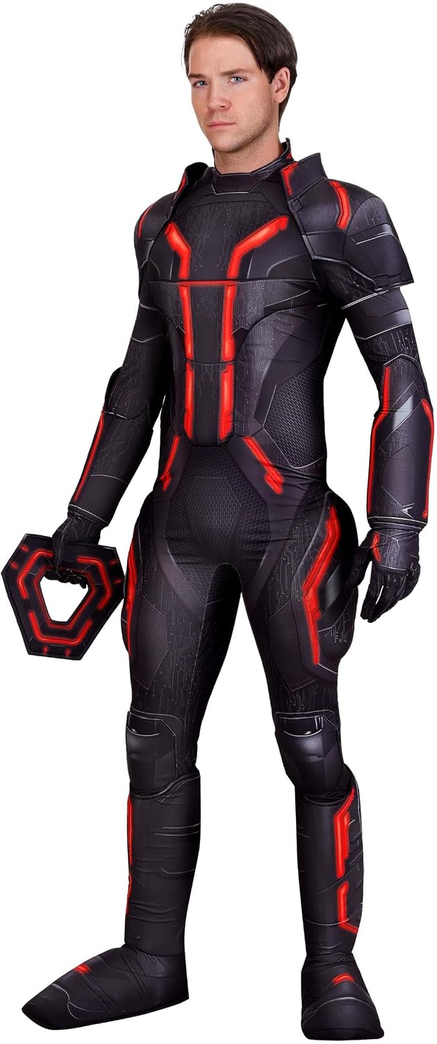 Mens Disney Tron Ares Costume Jumpsuit with Gloves, Boot Tops, Disc Accessory | Sci-Fi and Halloween Events