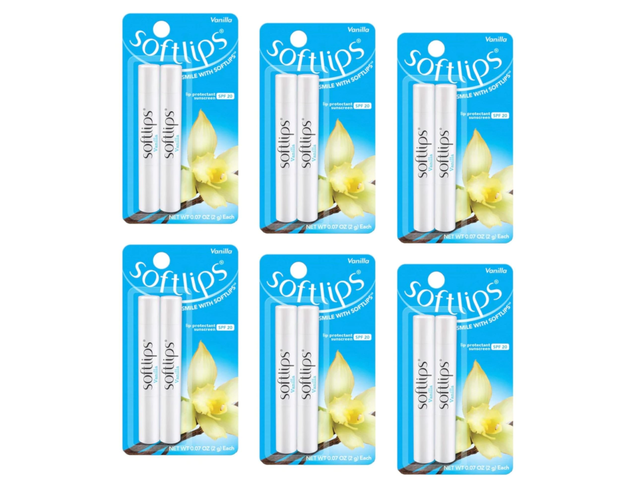 Softlips Lip Balm Protectant SPF 20, Vanilla (Pack of 12 Sticks)