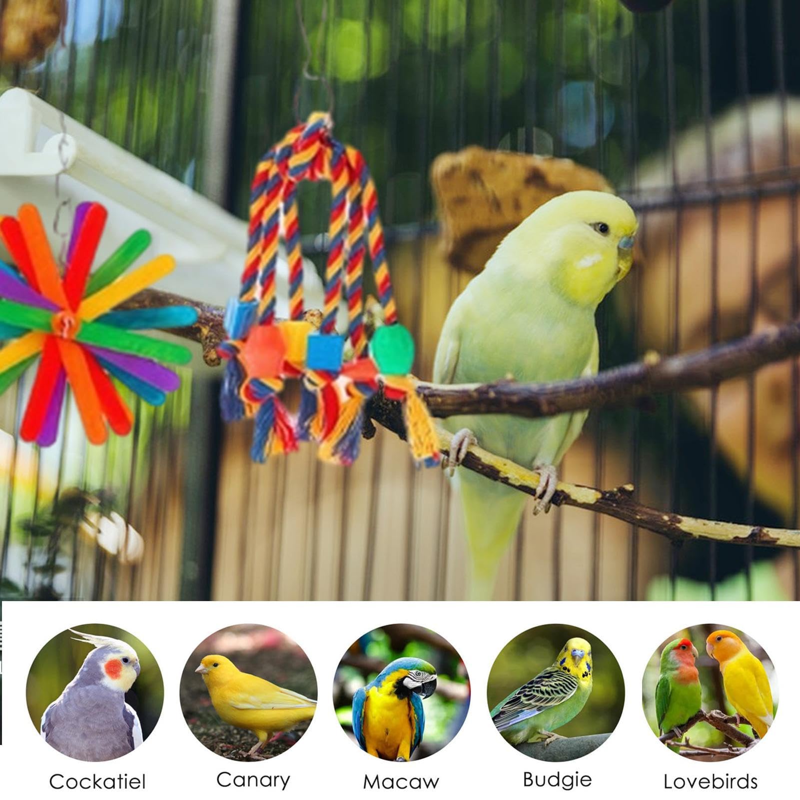 Vogelkauspielzeug | 5 Stück/Set Kauspielzeug für Sittiche | Kauspielzeug für Sittiche mit Baumwollse, Rattanball, buntes Käfigzubehör aus geschreddertem Papier für Sittiche, Wellensitti
