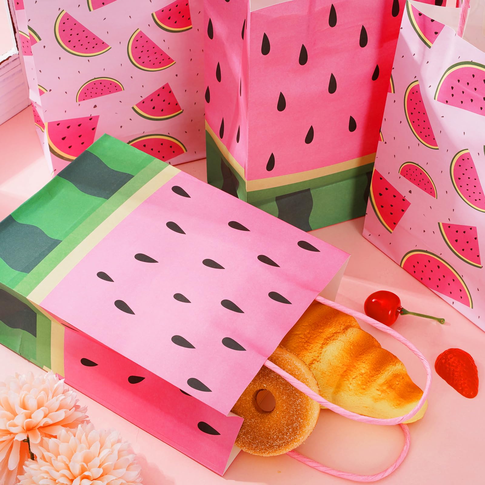 24Pcs Peach Paper Gift Bags With Handles - Pink Treat Bags For Wedding, Birthday, Baby Shower Parties