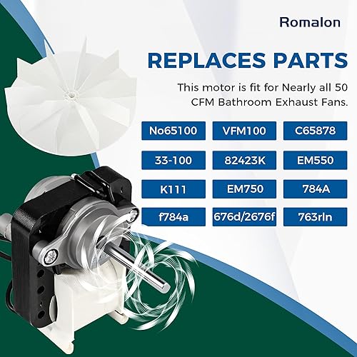 Miniatura 6 de Kit de motores eléctricos de repuesto universal SM550 para ventilador de baño para Nu-Tone B-roan 120V 50 CFM reemplaza C65878, VFM100, C01575,