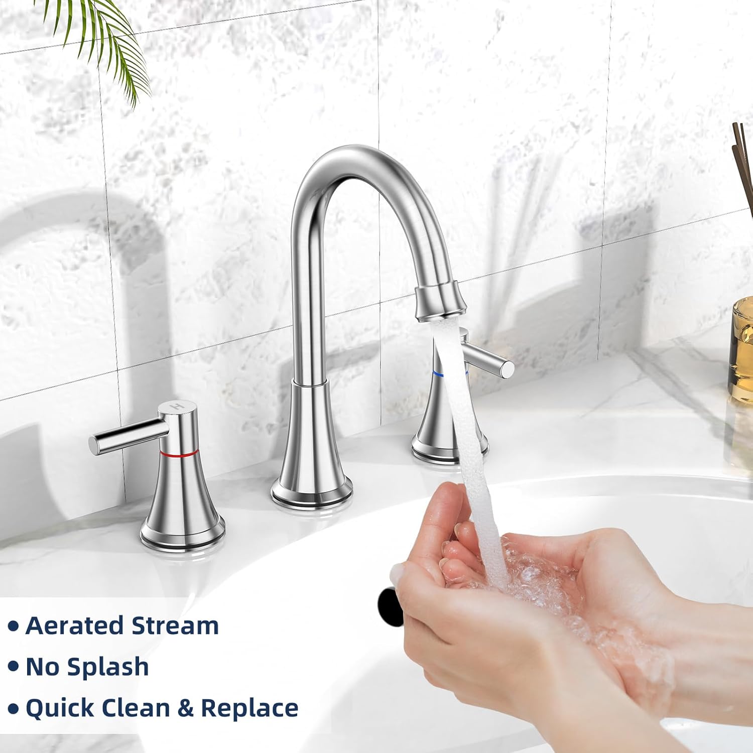 Brushed Nickel 8-Inch Widespread Double Handle Bathroom Faucet