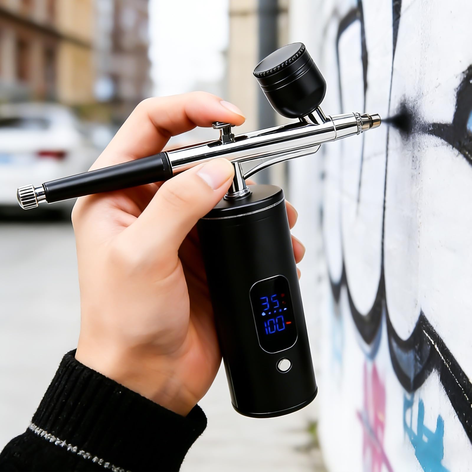 Set aerografo wireless con compressore, 30 PSI, batteria portatile, ricaricabile, pistola aerografo palmare, accessori per la pulizia del trucco, decorazione della torta e modello, nero