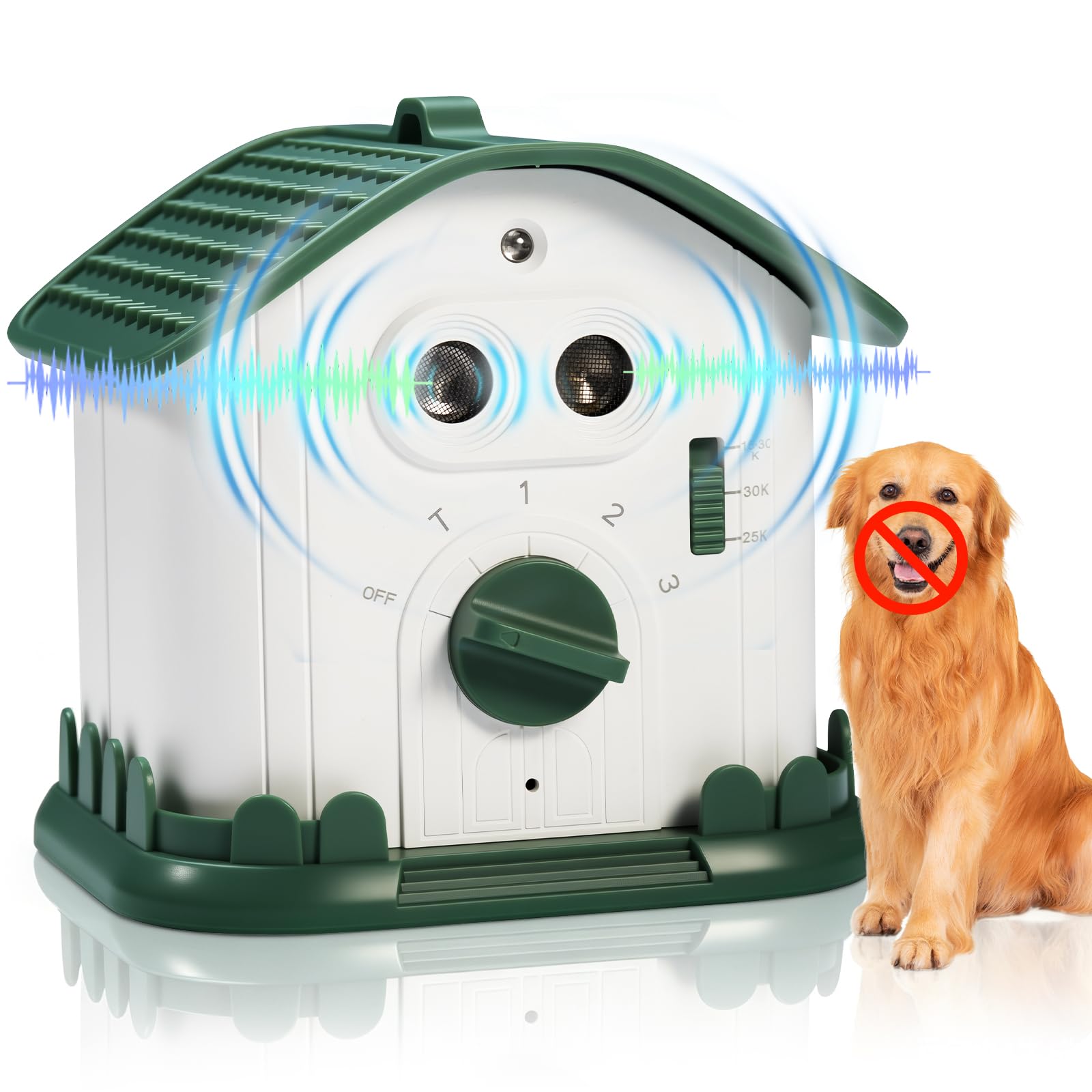 Dispositif anti-aboiement pour chiens, dispositif de dissuasion à ultrasons double cœur, 4 modes de portée de 15 m, silencieux étanche rechargeable pour intérieur et extérieur, outil