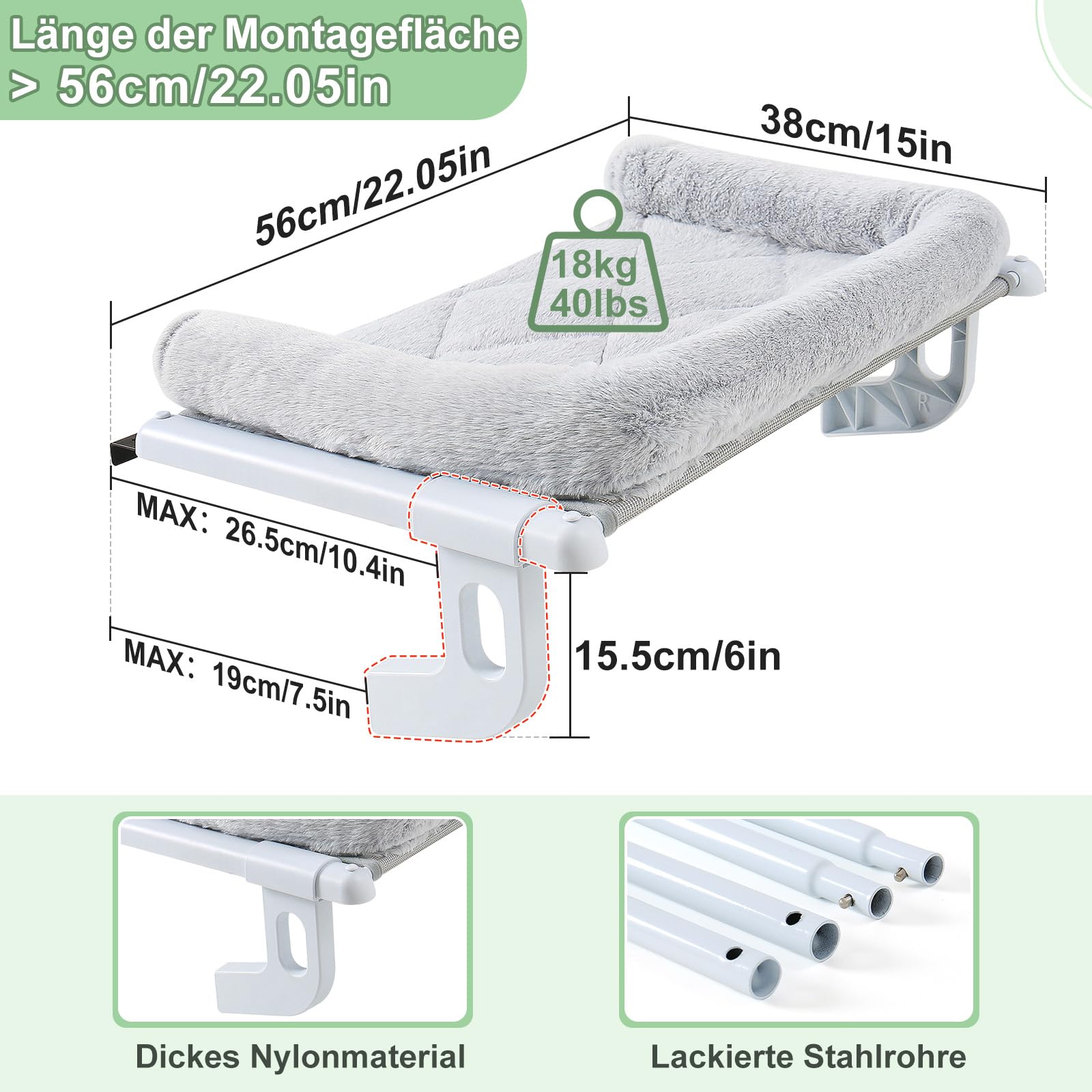 GUUSII HOME Heizungsliege Katzen Katzenliege Balkon Katzenbett für Bettkante Heizung Hängen Liegeplatz Einhängen Bett Hängematte Heizkörper Katze Heizungsliegekatzen 56 * 38cm Halten 18kg(Grau,S)