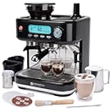 Barista Pro Series Espresso Machine with Grinder, Steamer and LCD Display - Ready To Go In 60 Sec - 15-Bar Latte and Cappuccino Machine 30-Piece Bundle - Coffee Gifts (Black)