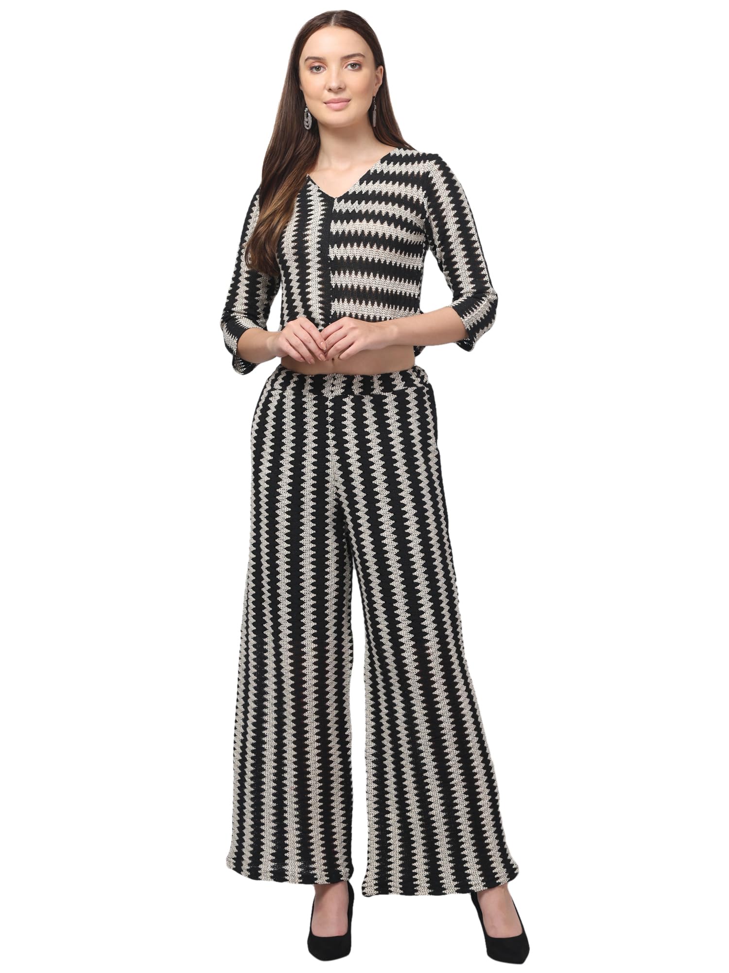 Women Cotton Striped Co-ord Set | Half Sleeve Top & Palazzo Pant Set | Stylish Casual Outfit for Women-image-47