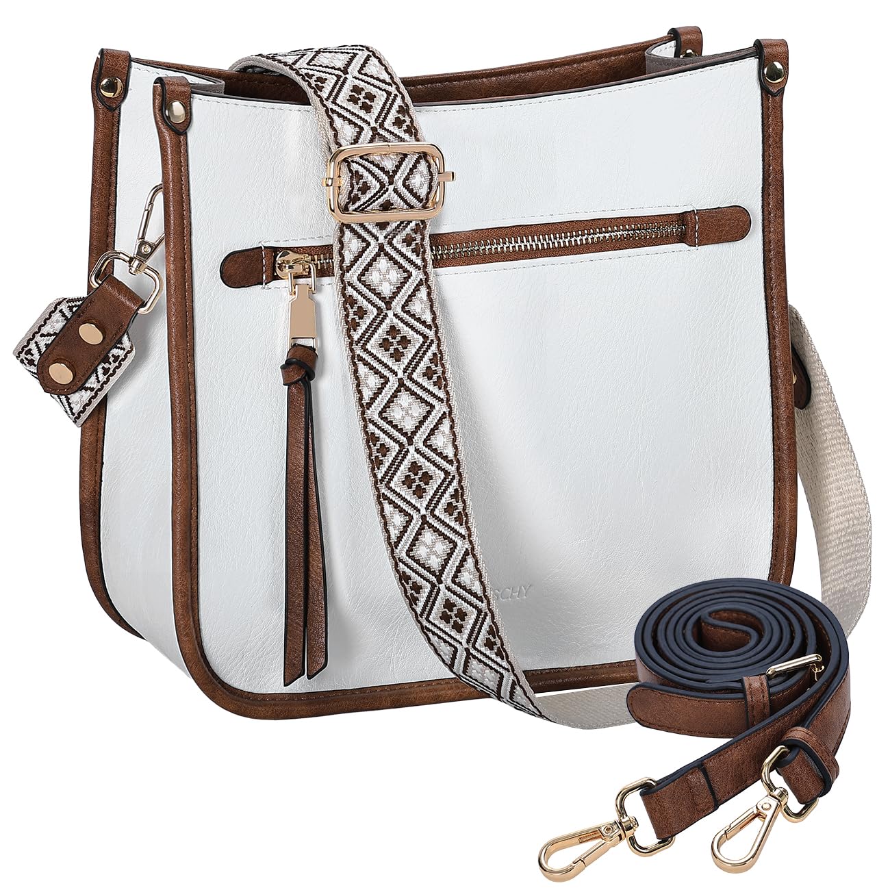 Sac à Bandoulière Femme En Cuir PU - 2 Bretelles Réglables - Dimensions 30.5x26x9.5cm - Blanc - Pour Quotidien, Travail, école
