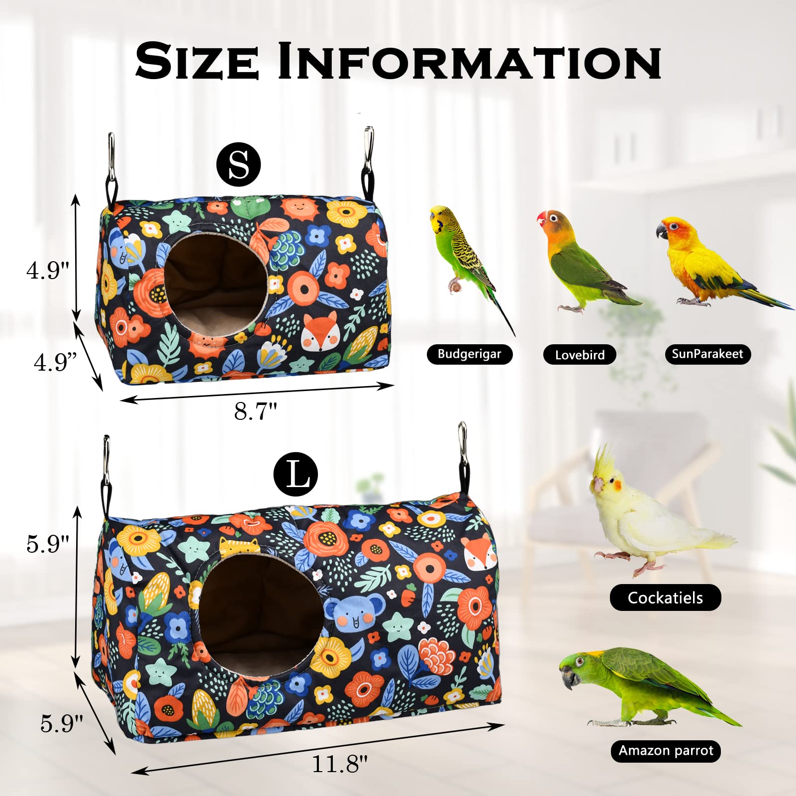 Cama cálida para pájaros, loro, nido para dormir, casa para pájaros, cabaña colgante, hamaca para pájaros, loro, hamaca para pájaros, cueva escondite para cacatúas, periquitos, periquitos