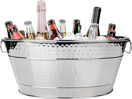 BREKX Stainless Steel Beverage Tub, 15 Quarts (4 Gallon), Leak-Resistant, Rust-Proof, Oval, Multi-Use, Champagne Bucket for Mimosa Bar Supplies, Wine Cooler Bucket