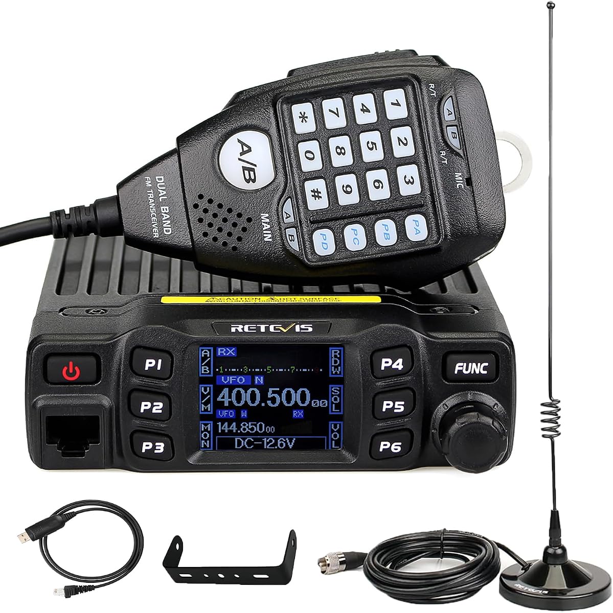 Retevis RT95 Radio móvil de doble banda, kit de inicio de estación base de radioaficionado | Antena de radioaficionado móvil, pantalla LCD giratoria de 180°, ganancia de micrófono, chirrido, DTMF, mini transceptor móvil de 2m 70cm para RV Camping