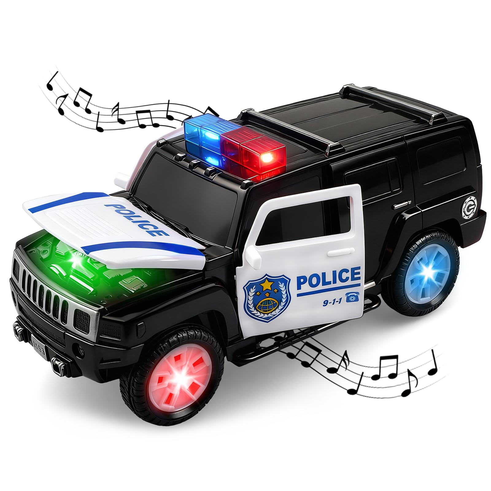 victob Police Car Toy for Boys, Bump and Go Plastic Pursuit Rescue Vehicle with Sirens Sound and LED Light for Kids Toddlers Ages 3+ Year Olds, Christmas Birthday Gift