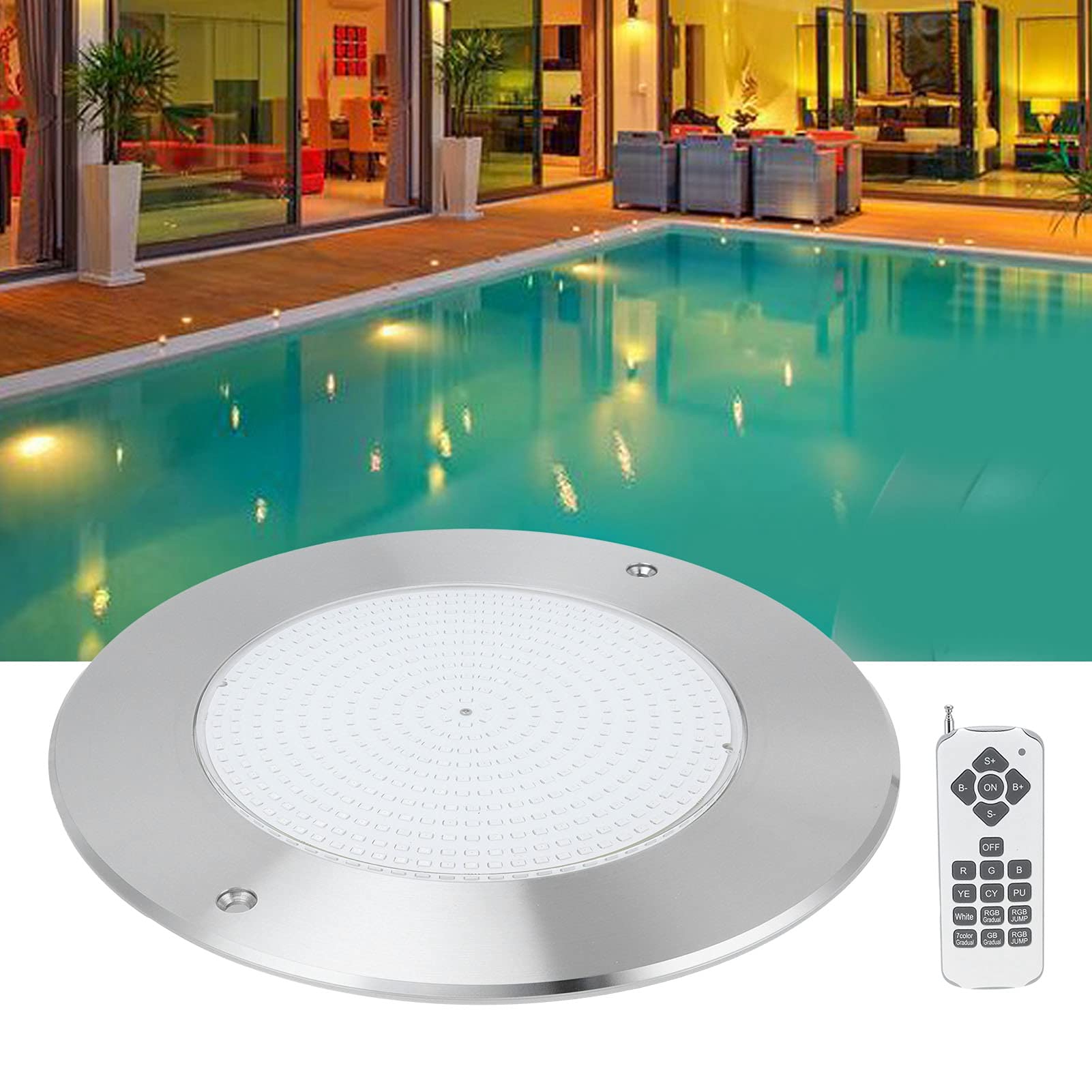 Akozon IP68-LED-Unterwasserleuchte, 25 W, Bunte Wand-Schwimmbadleuchte mit Steuerung, IP68-LED-Unterwasserleuchte