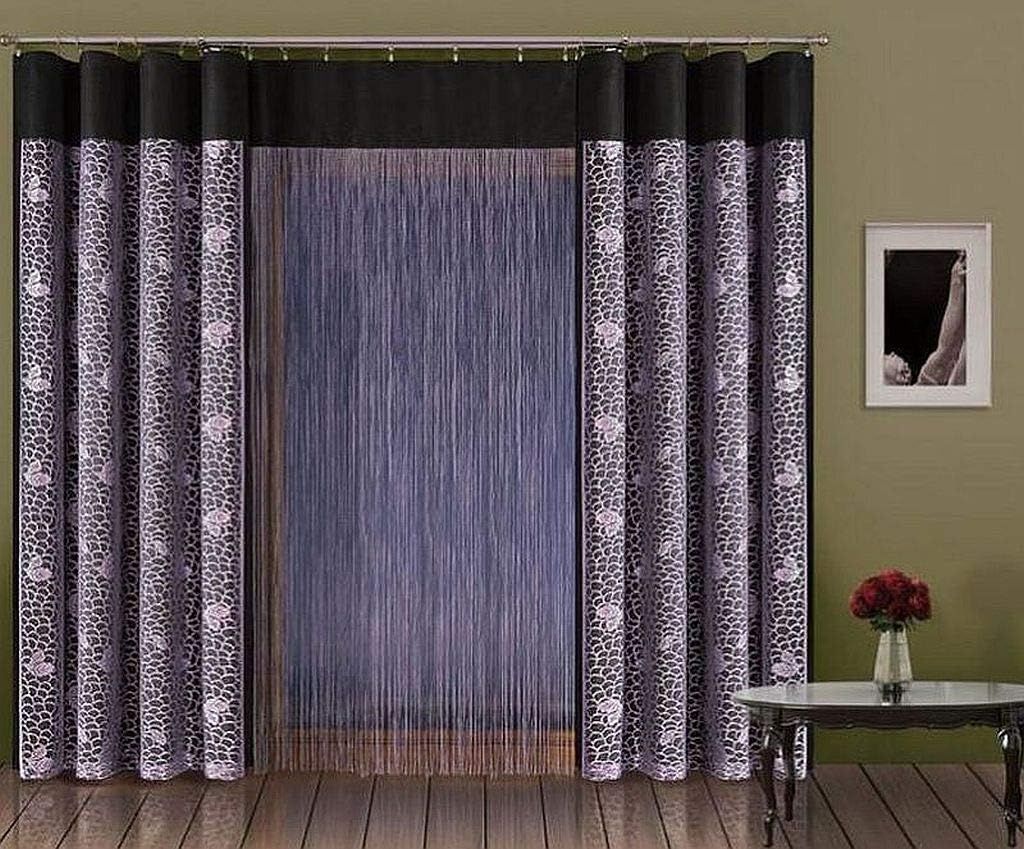 Adago - Juego de Cortinas y Flecos, Color Negro y Gris