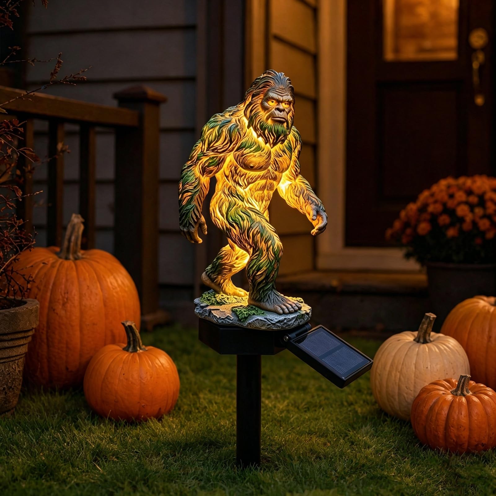 Daceiu Solar Resin Dragon Gorilla Garden Statue with Lantern, Gothic Medieval Outdoor Sculpture for Yard Patio Halloween Decor & Fan Gift B