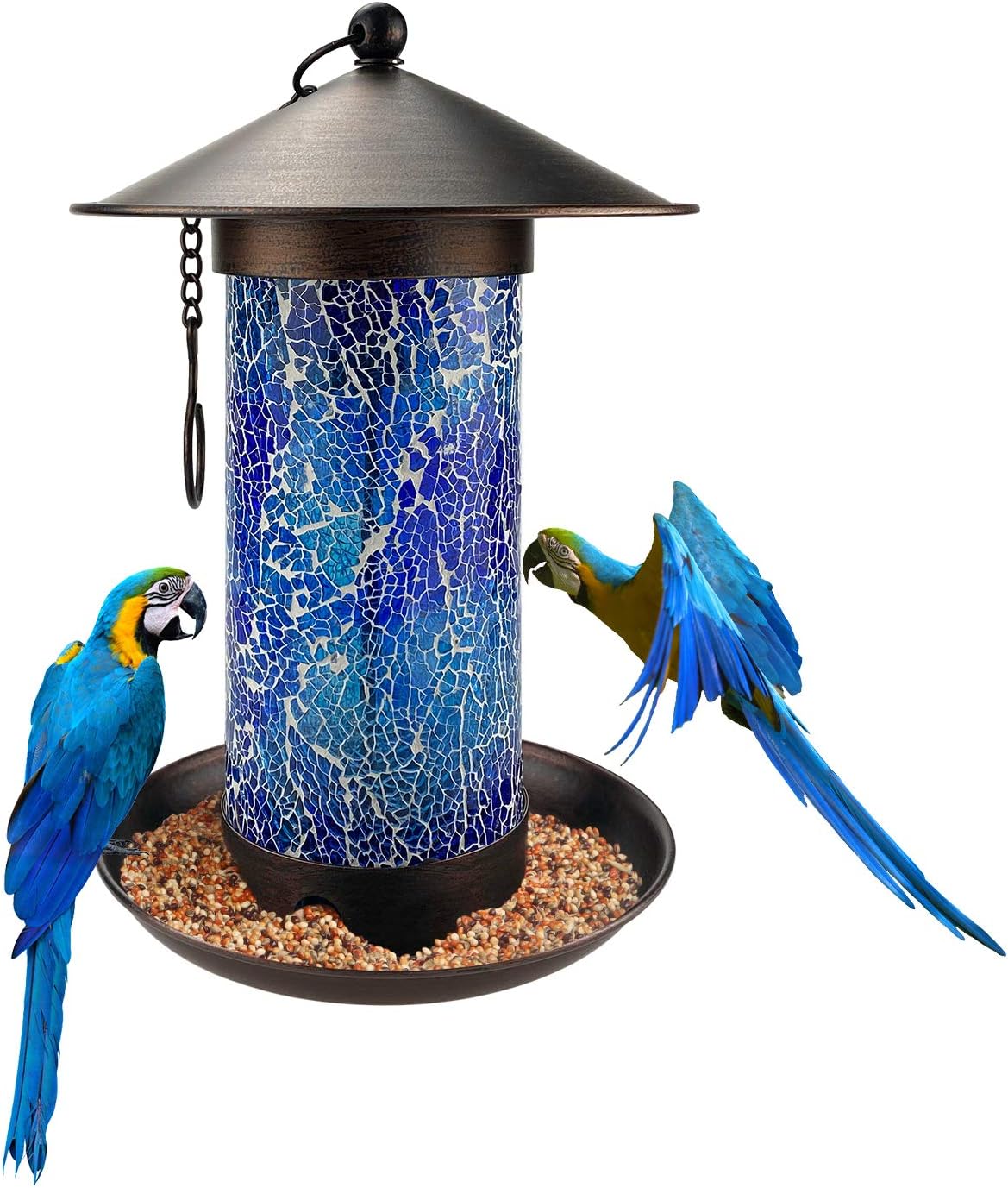 MIXXIDEA Solar Bird Feeders for Outdoors Hanging Unique Retro Bird Feeders, Hanging Bird Feeder as Garden Yard Decoration, Waterproof Bird Feeder for Outside Wild Birds (Blue) : Patio, Lawn & Garden
