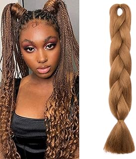 وصلات شعر مضفرة جامبو بطول 61 سم بألوان قوس قزح للأطفال، مصنوعة من ألياف صناعية تتحمل درجات الحرارة العالية، لون كستنائي فاتح، عبوة واحدة