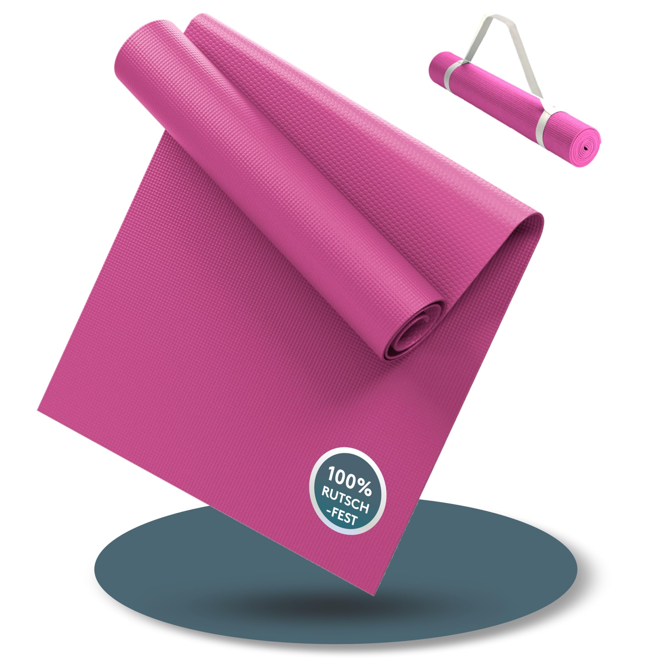 LILENO SPORTS Yoga Matte (180x60cm) inkl. Tragegurt - Sport und Yogamatte extra rutschfest in 4 mm Dicke - Gymnastikmatte und Fitnessmatte für Workout und Yoga - Sportmatte für Zuhause