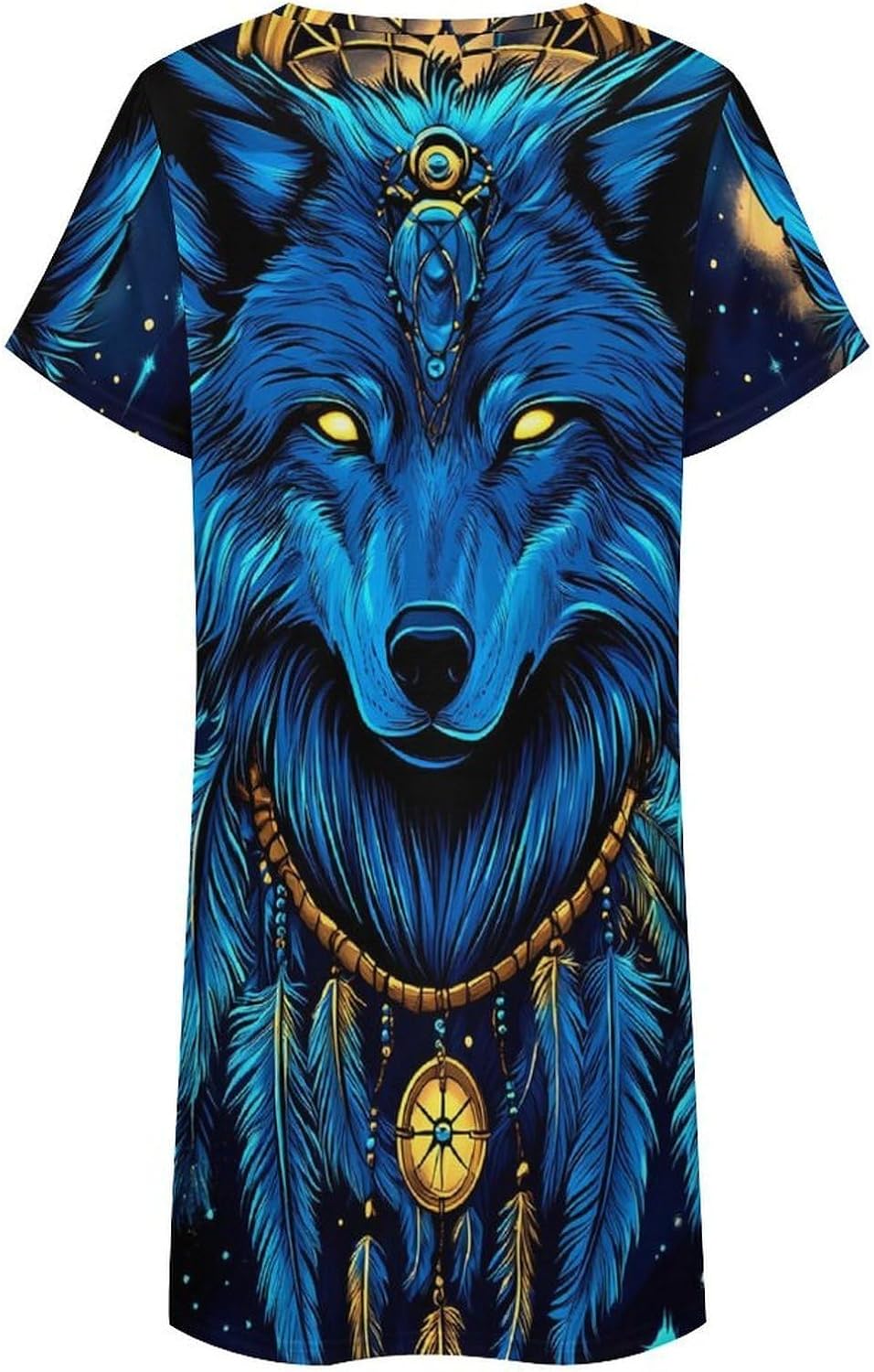 Wolf Dreamcatchers Nightgowns for Women Short Sleeve Sleep Dress Casual Sleepshirt Night Gowns Pajamas