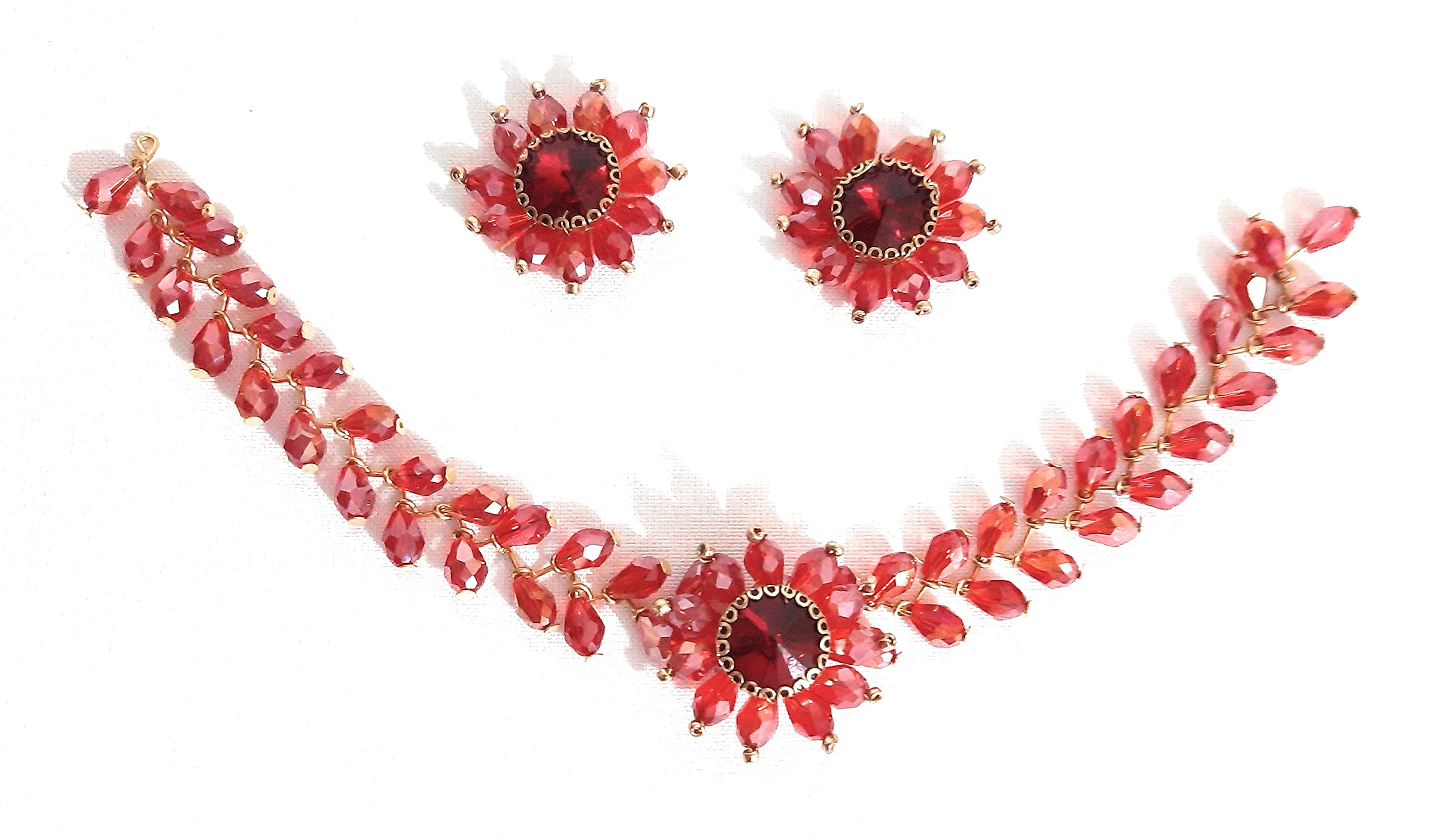 Grand Jewellery Set Brass Plated Flower Leaf Type Women Choker(Bea) (Red) (B098JWHWY4) Amazon Price History, Amazon Price Tracker