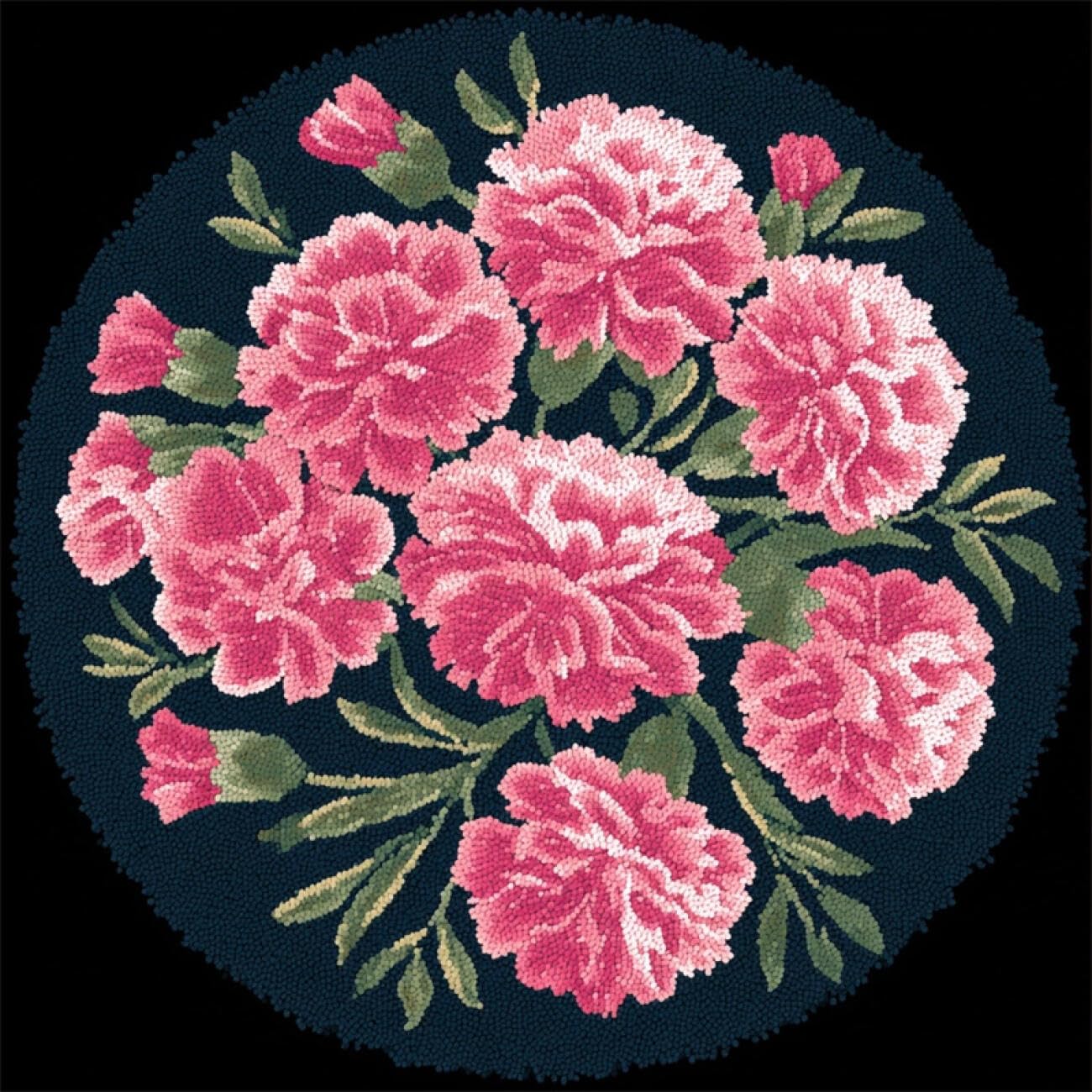 Kitquiver Latch Hook Carpet Kits Pink Carnations 50x50cm