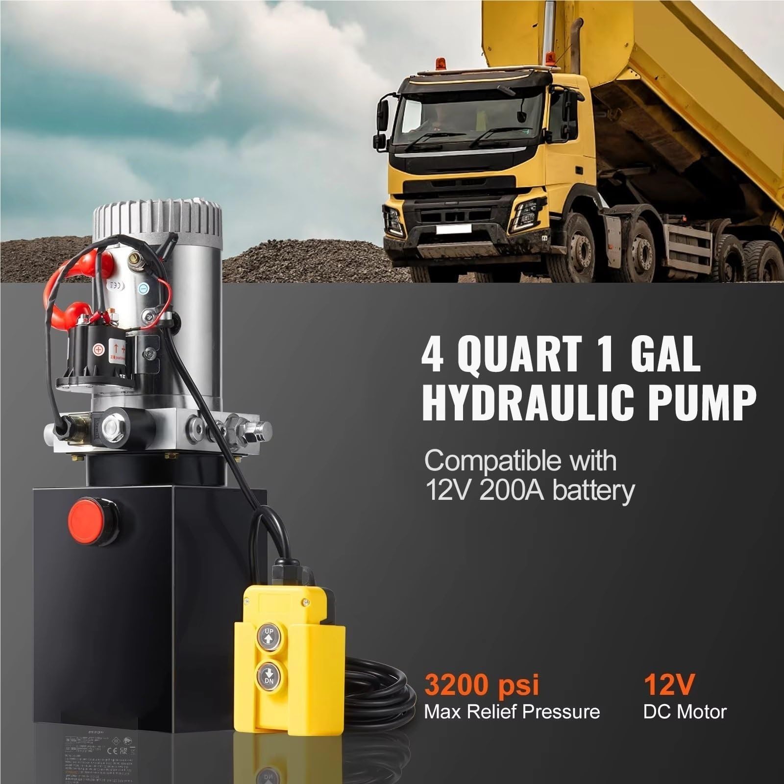 Niskoprofilowy hydrauliczny podnośnik hydrauliczny pompa hydrauliczna 4 Quart jednostka napędowa jednostronnego działania wywrotka pompa do przyczepy maksymalne ciśnienie ulga wywrotka