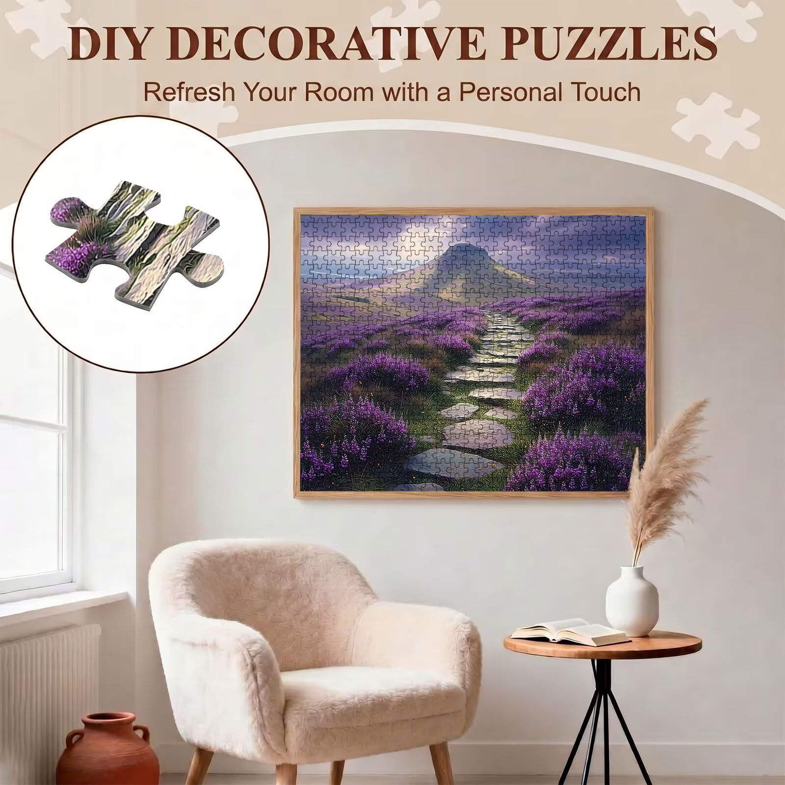 paesaggio Fiore viola-2 Puzzle 1000 Pezzi per Adulti, Puzzle in Legno - Collezione Classica con Poster Incluso - Sfida di Concentrazione e Passatempo Antistress, Gioco per Famiglia, 75 x 50 cm f0-531