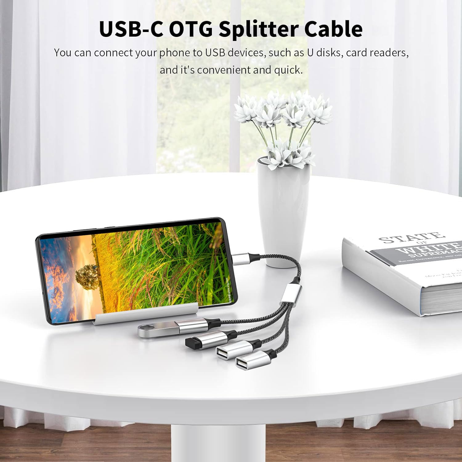 Fidioto Cable USB C macho a 4 USB hembra, adaptador de cargador tipo C a 3 USB, hub para laptop, tablet, teléfono, unidad de disco flash, consolas de juegos