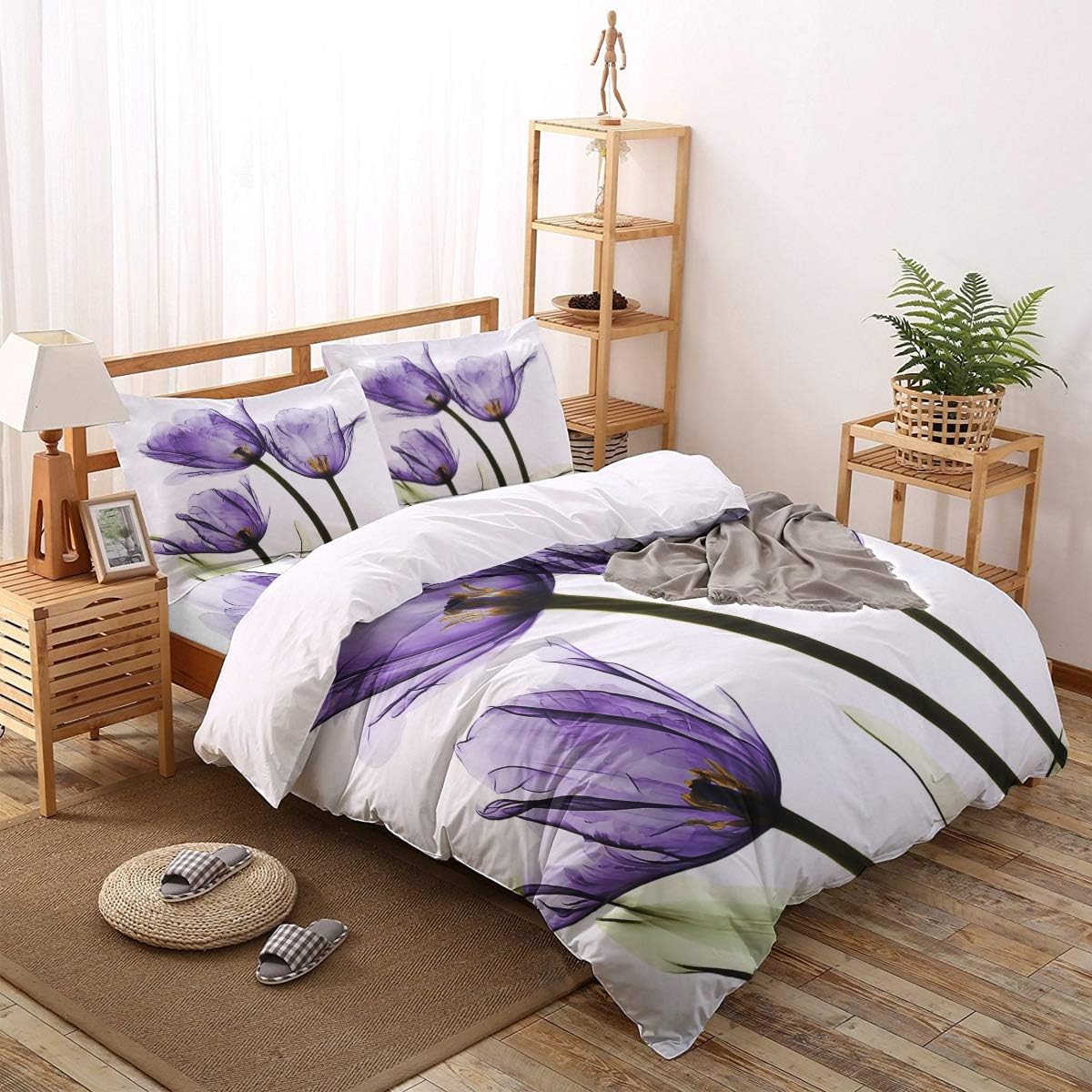 🔥 Crаzу Dеаlѕ 4-Piece Bedding Sets, Elegant Tulip Purple Flower Comforter Set - Duvet Cover, Bed Sheets, Pillow Cases for Childrens/Kids/Teens/Adults, King Size