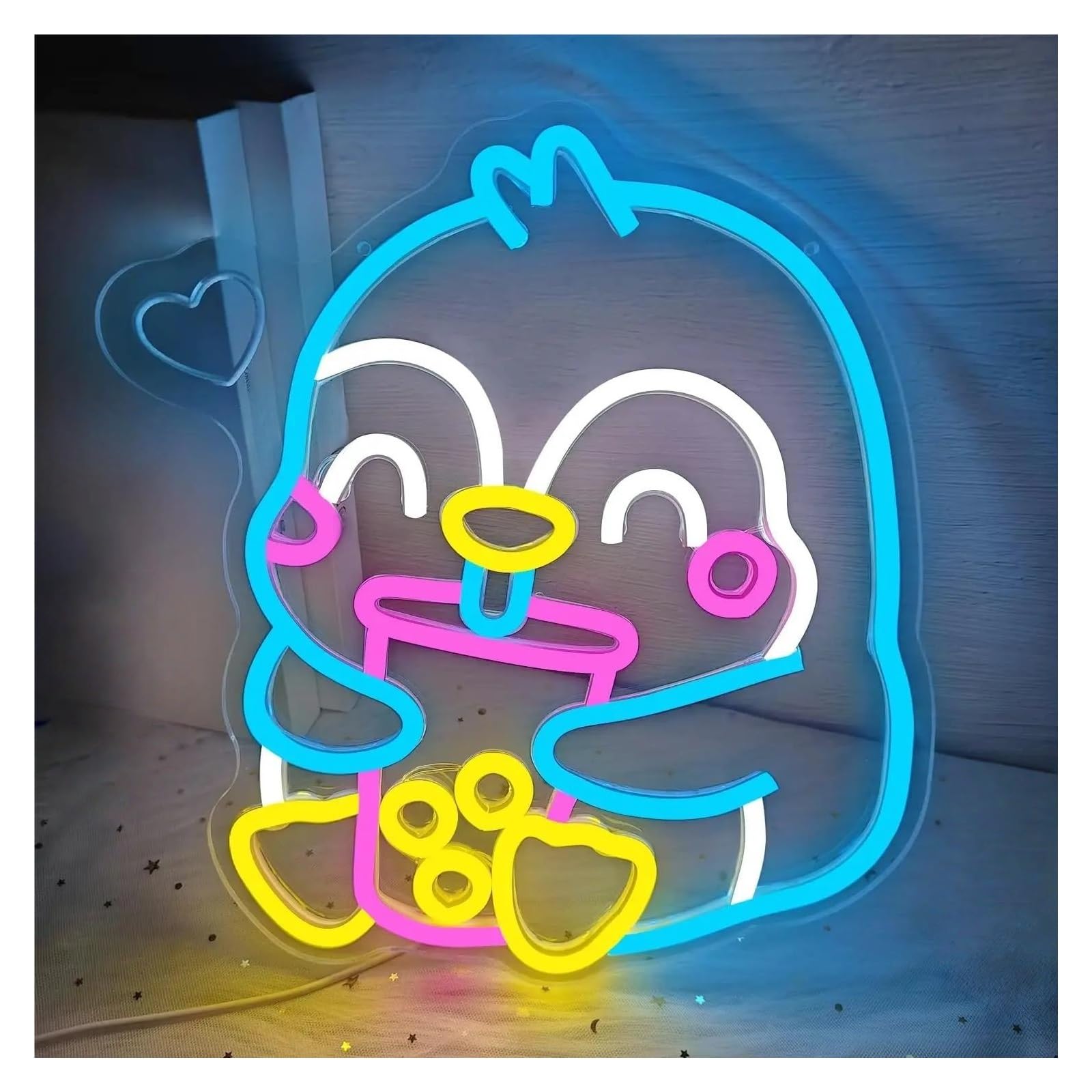 néon signe Enseigne Lumineuse Pingouin Bubble Tea Intensité Variable Alimentée Par USB Pour Salon De Thé Au Lait, Salle De Jeux Décoration Murale 31.8cmx37.8cm