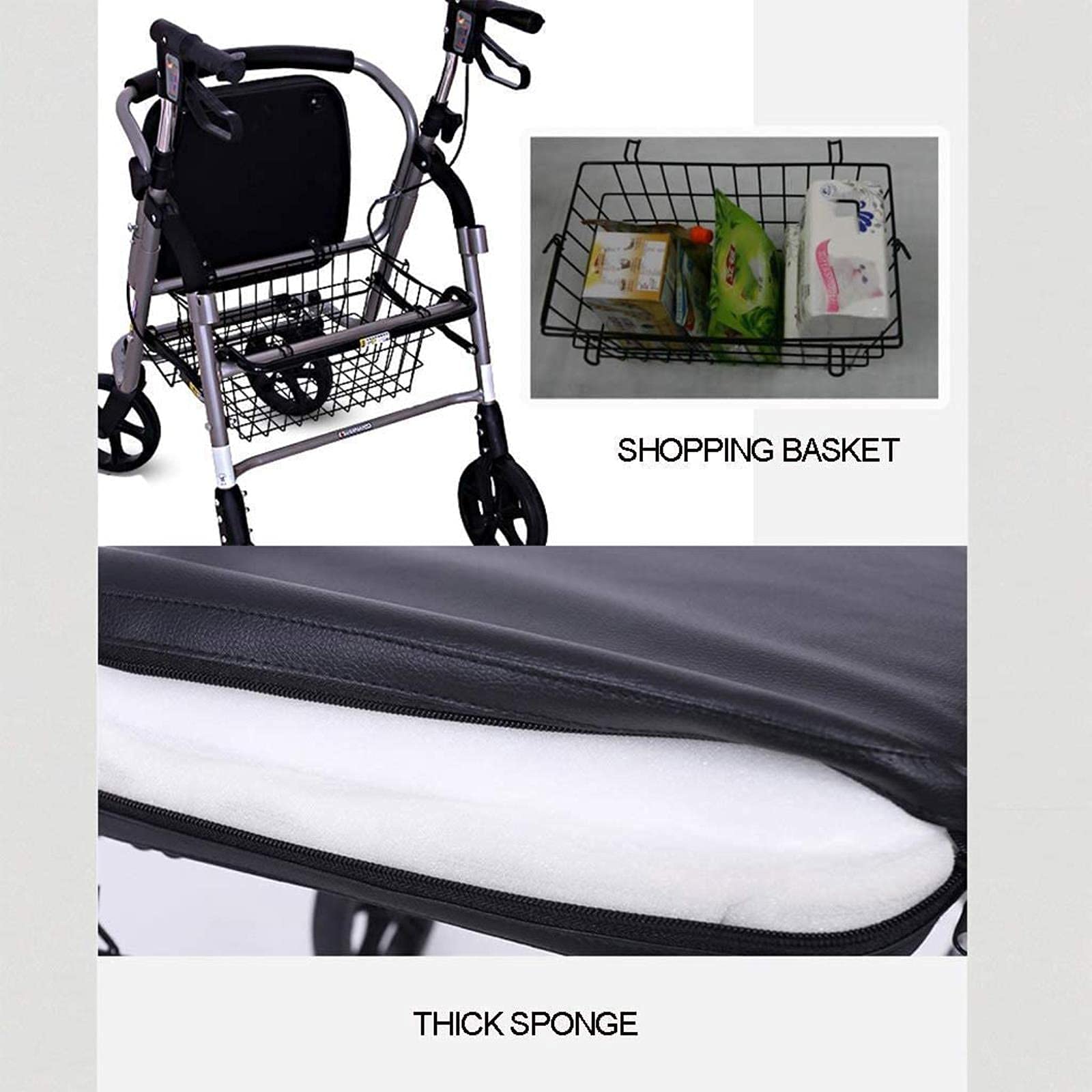 Rollator Walker Transport z siedziskiem i 4 kołami Składany chodzik z podnóżkami dla osób starszych Bariatryczna pomoc w poruszaniu się Comfortable anniversary