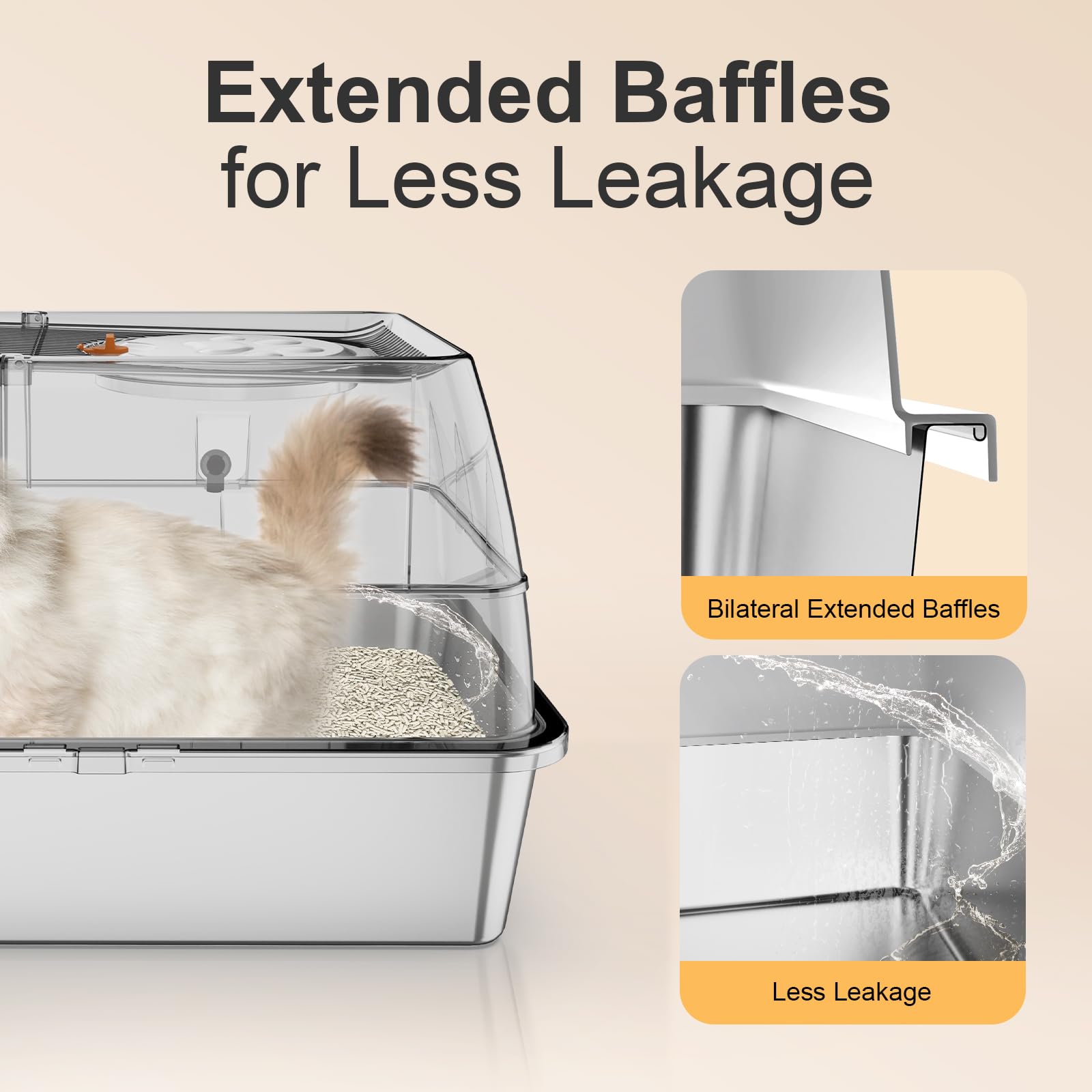 Stainless Steel Litter Box with Lid, XL Extra Large Litter Box, Enclosed Top Entry Metal Litterbox for Big Cats, Easy Cleaning, Anti-Leakage & High Sided with Mat, Aisle & Scoop, Light Grey - image 4