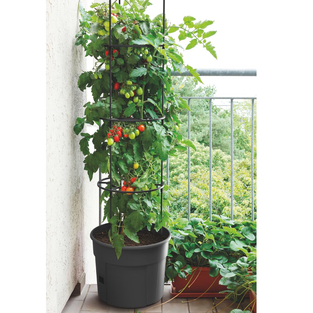 4X Blumentopf Tomatentopf Topf für Tomatenpflanzen 12L Tomatenzüchter Gesamthöhe 115 cm Pflanzen-Aufzucht-Turm mit Rankhilfe Rangitter (4 Stück, Ø 30 cm)