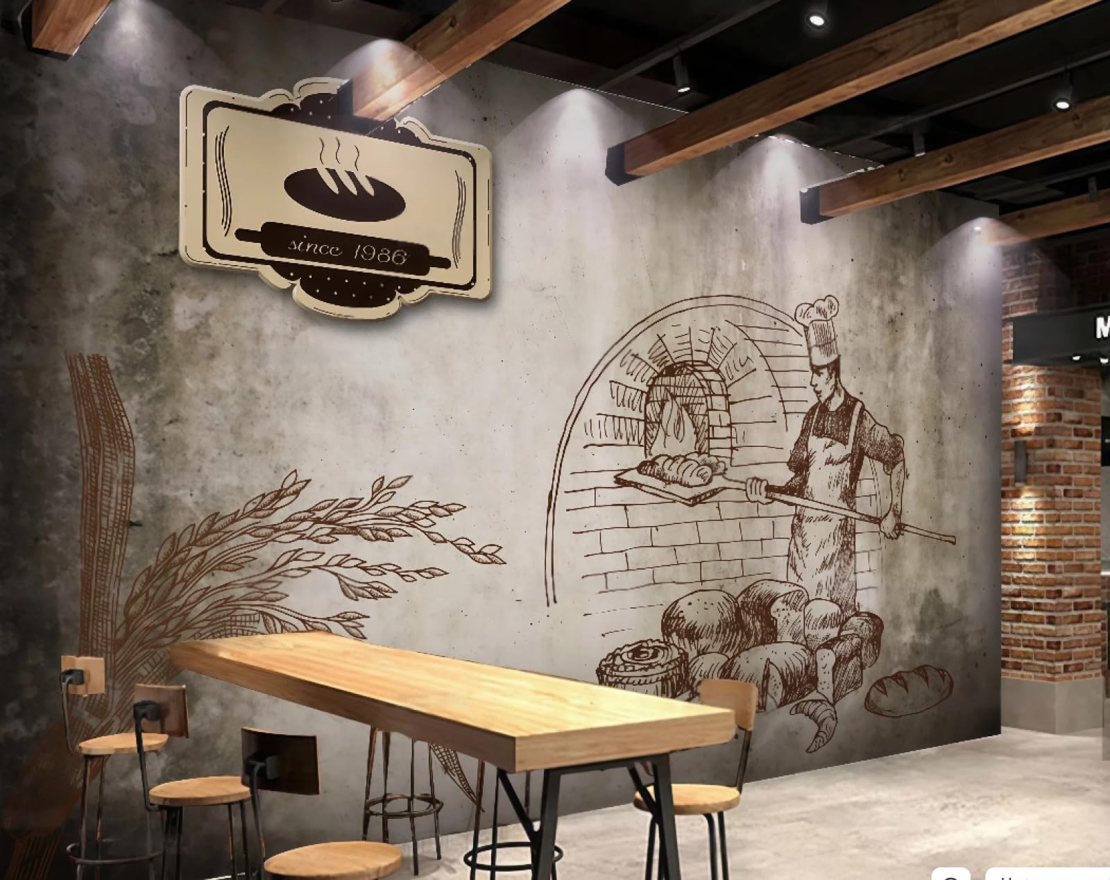 XDOUBAO Wallpaper Nostalgic Line Drawing Handmade Bread Baking Dessert Shop Shopping Mall Afternoon Tea Western Restaurant Background Wall Wallpaper Coffee Shop Mural,3D,150x105cm