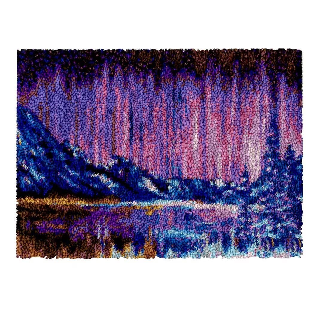 Myriad Choices Latch Hook Kits, DIY Latch Hook Rug Kit, Cross Stitch Rug Making Kit, Carpet Making Crochet Kits Embroidery Kits Needlework Crafts for Home Decor, 50X38CM, Mountains and Auroras — image 1