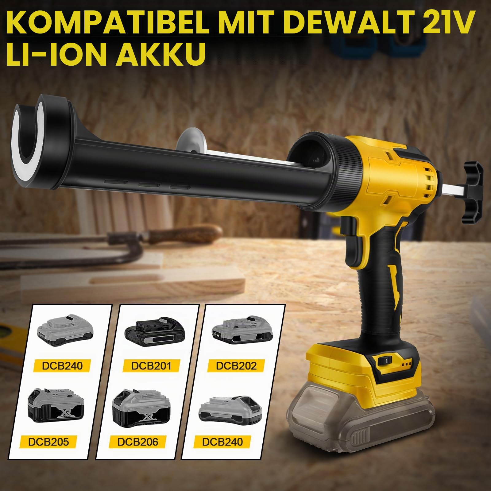Akku Kartuschenpresse Kompatibel mit Dewalt 20V Akkus,Anti-Tropf-Funktion, mit LED-Licht und 6 Einstellbaren Geschwindigkeiten Für die Reparatur von Bodenfliesen und Abdichtung (Ohne Akku)