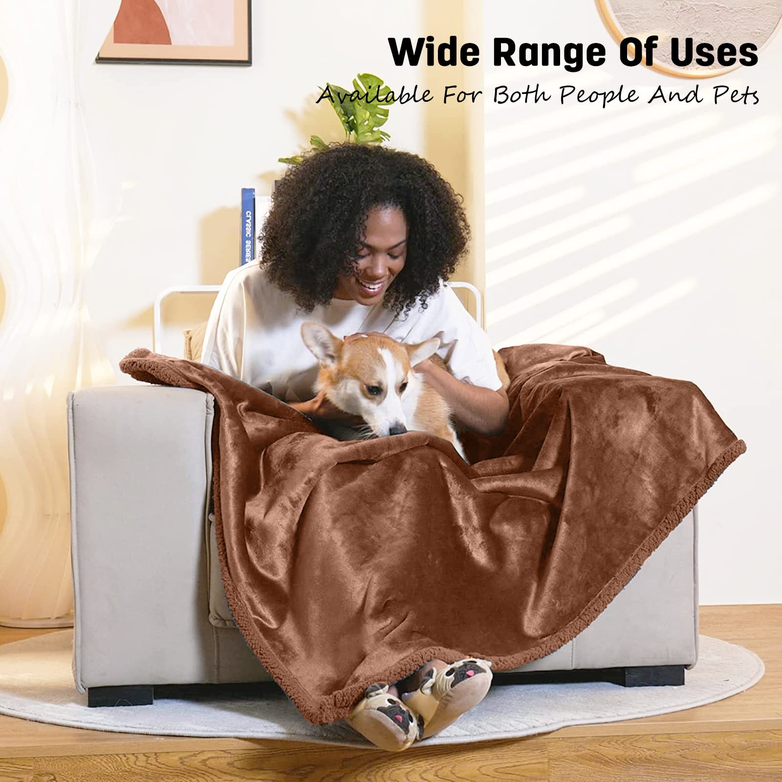 PETCUTE Manta Suave de Felpa para Perros Gatos,Manta Impermeable para Perros,Manta Felpa Sofa para Perros Gatos Mascotas,Reversible,Lavable a Máquina,Manta para Mascotas para Exteriores