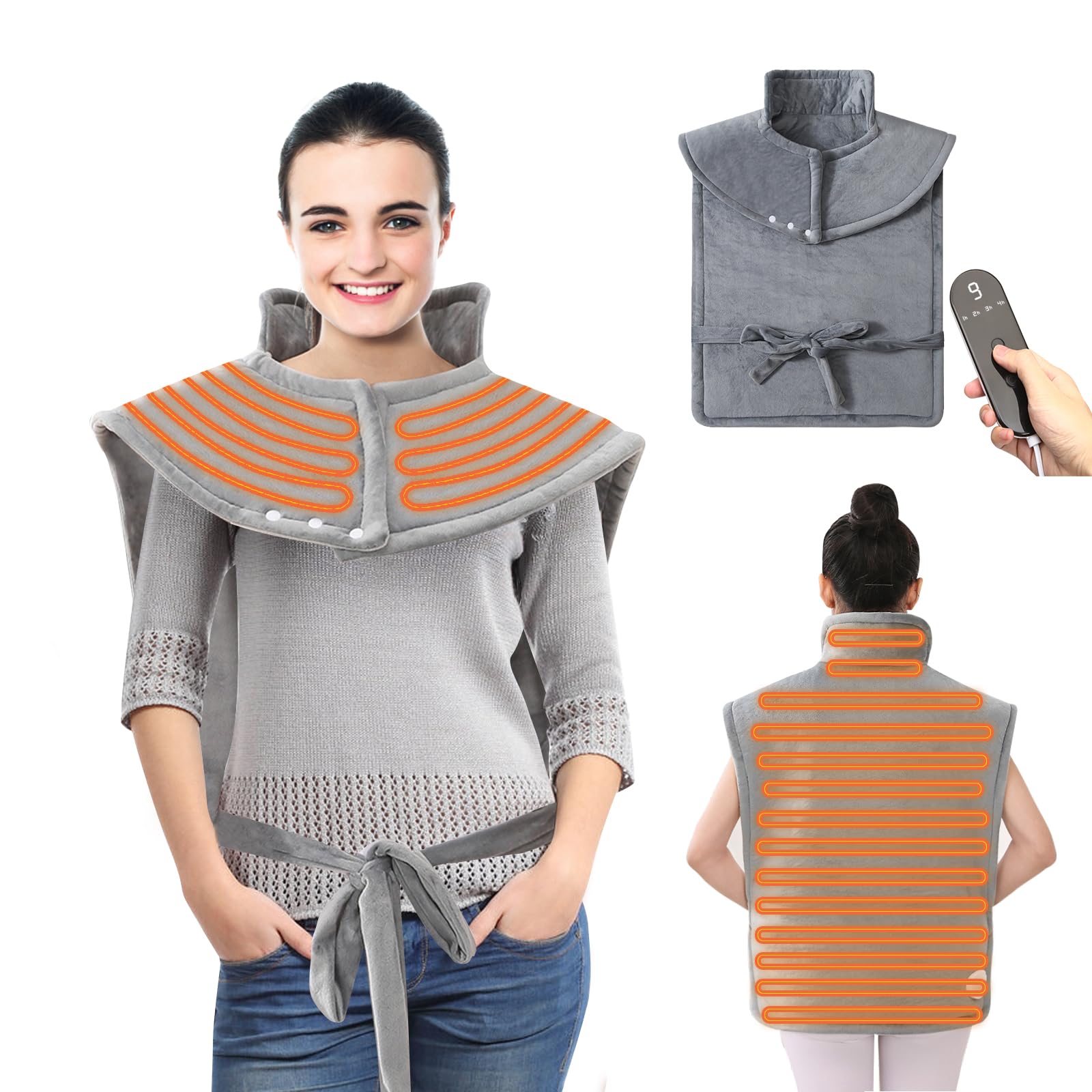 Manta Eléctrica Espalda, 60x90cm Almohadilla Eléctrica para Espalda, Hombros, Cuello, 9 Niveles de Temperatura, Almohadilla Eléctrica con Apagado Automático y Protección contra Sobrecalentamiento