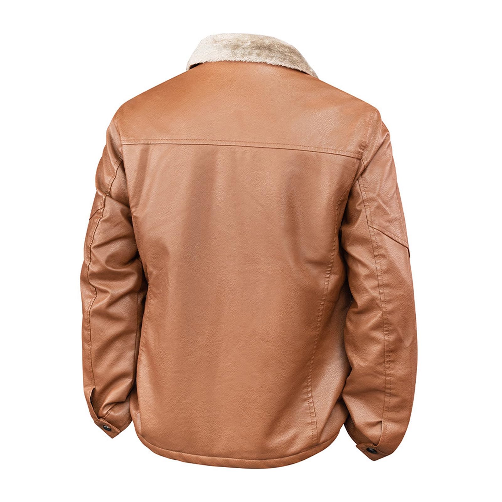 Générique Giacca da uomo a mezza stagione, in similpelle marrone, con colletto a patta e pelliccia interna con zip e tasche laterali, giacca da uomo primavera per caldo e abbigliamento casual, marrone